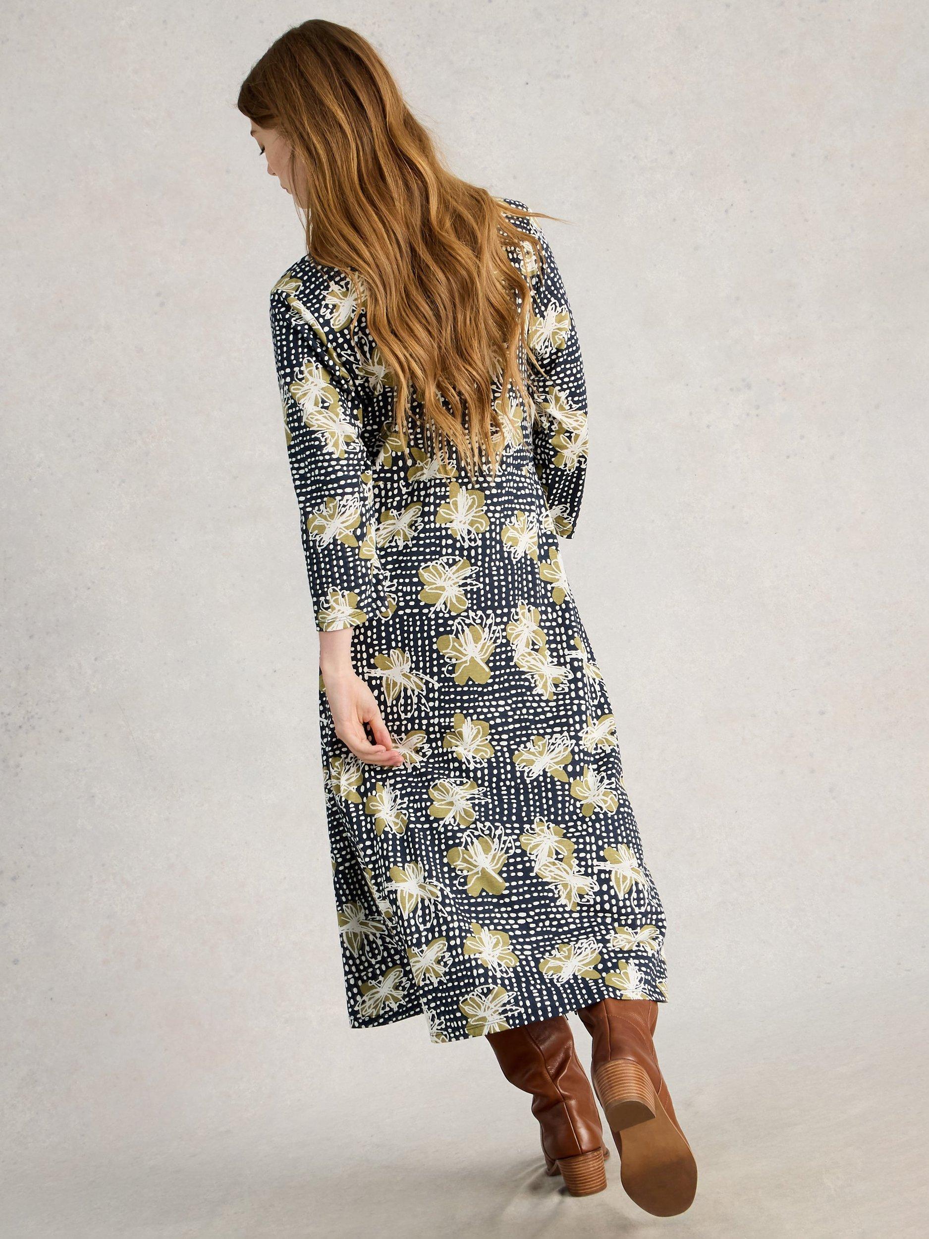 Product image 2 of 6, which shows White Stuff Rua Abstract Polka Dot Shirt Dress, Navy/Multi, 6