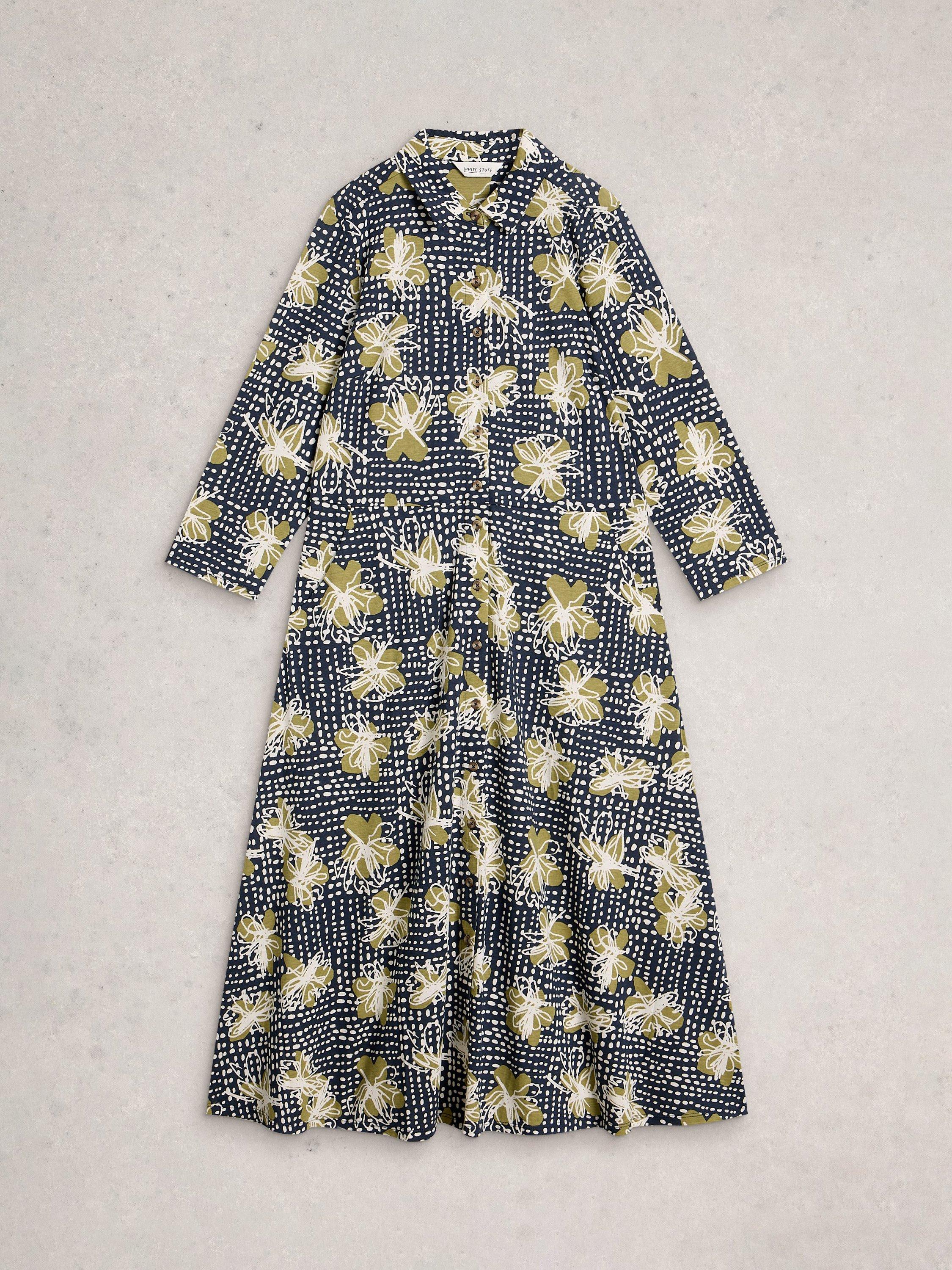 Product image 5 of 6, which shows White Stuff Rua Abstract Polka Dot Shirt Dress, Navy/Multi, 6