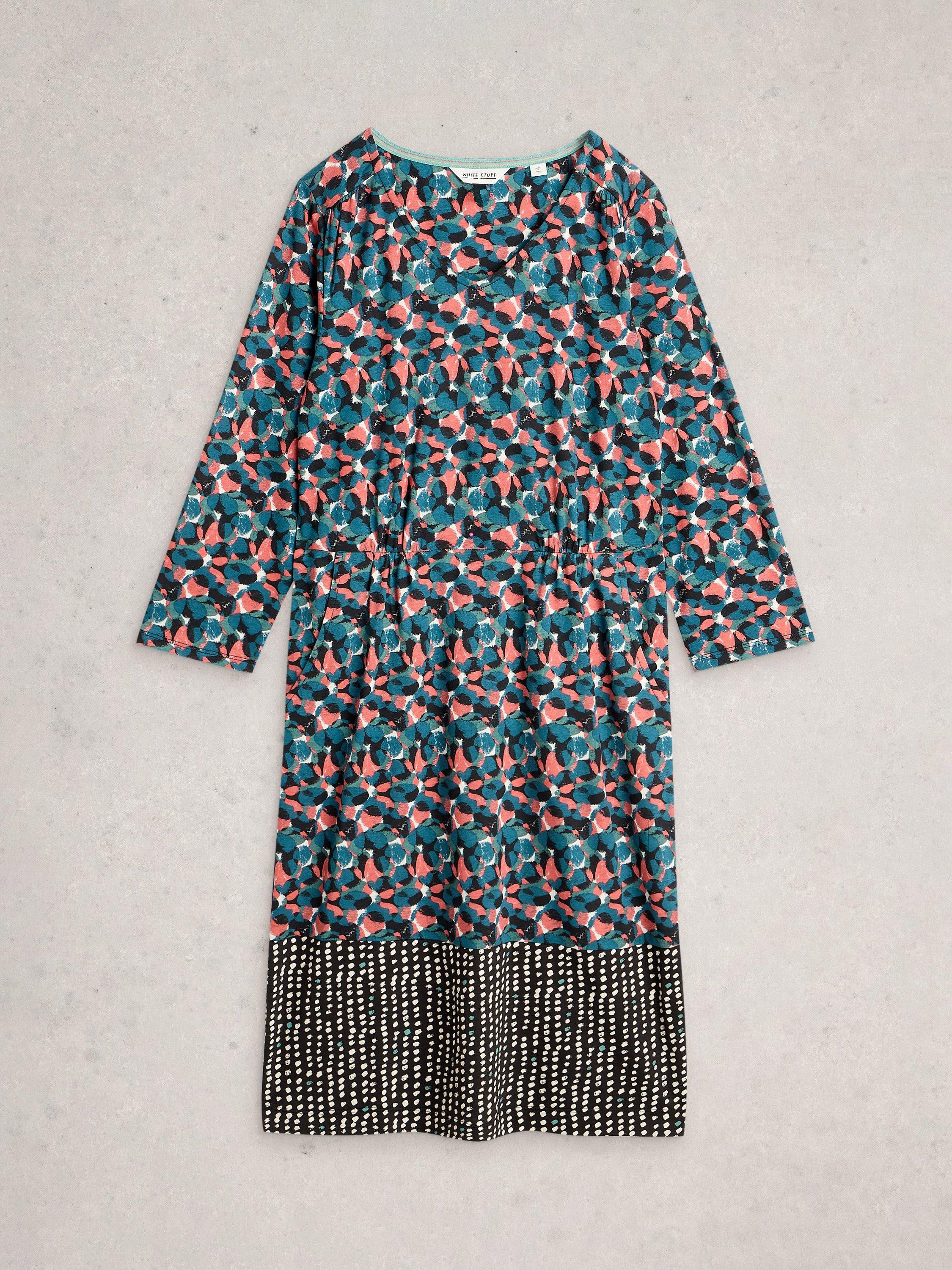 Product image 5 of 6, which shows White Stuff Tallie V-Neck Jersey Dress, Navy/Multi, 6