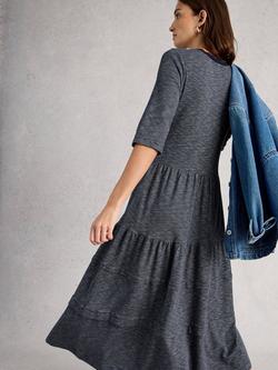 White Stuff Vera Stripe Tiered Midi Dress, Blue/Multi - view 2, Blue/Multi