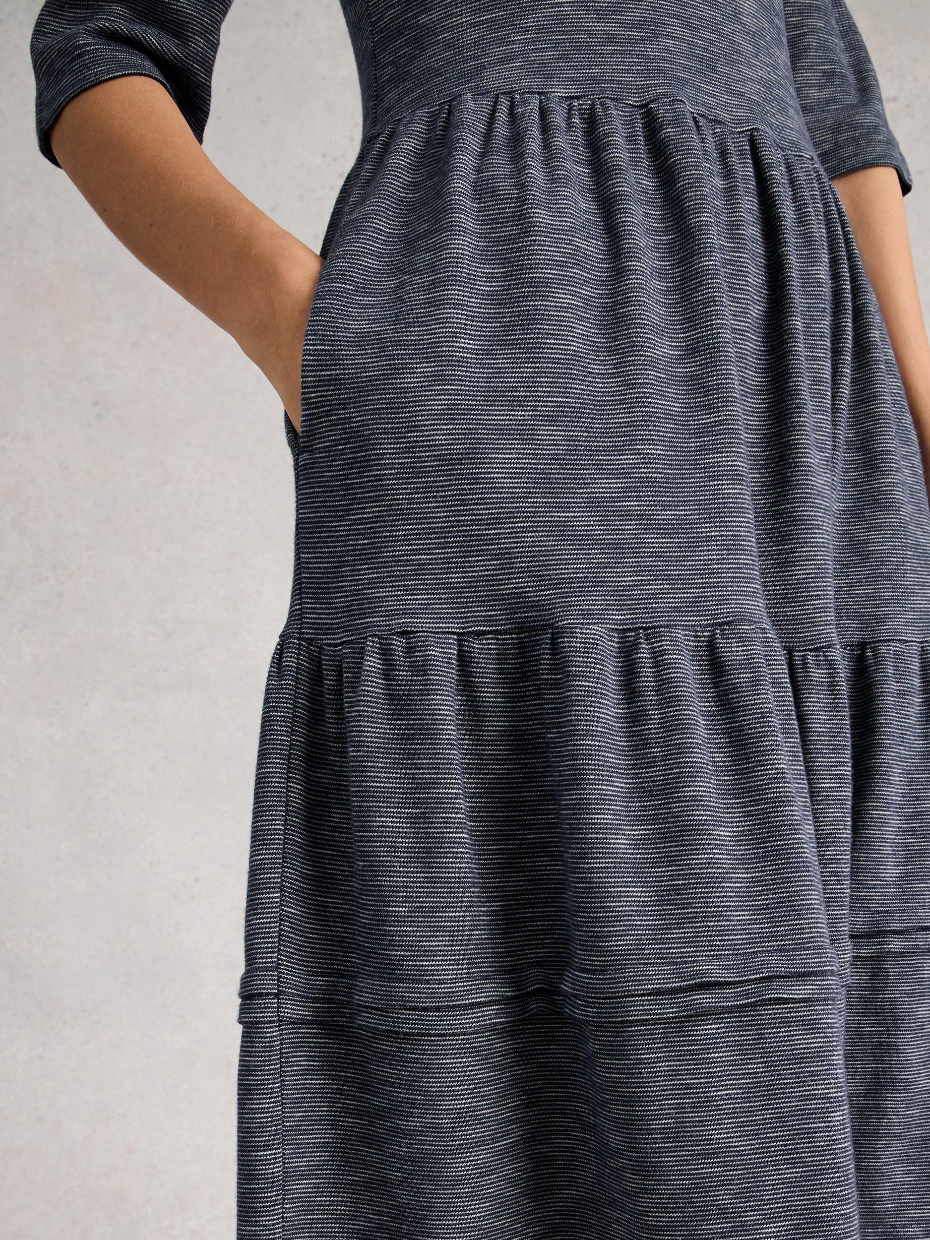 Product image 3 of 6, which shows White Stuff Vera Stripe Tiered Midi Dress, Blue/Multi, 6