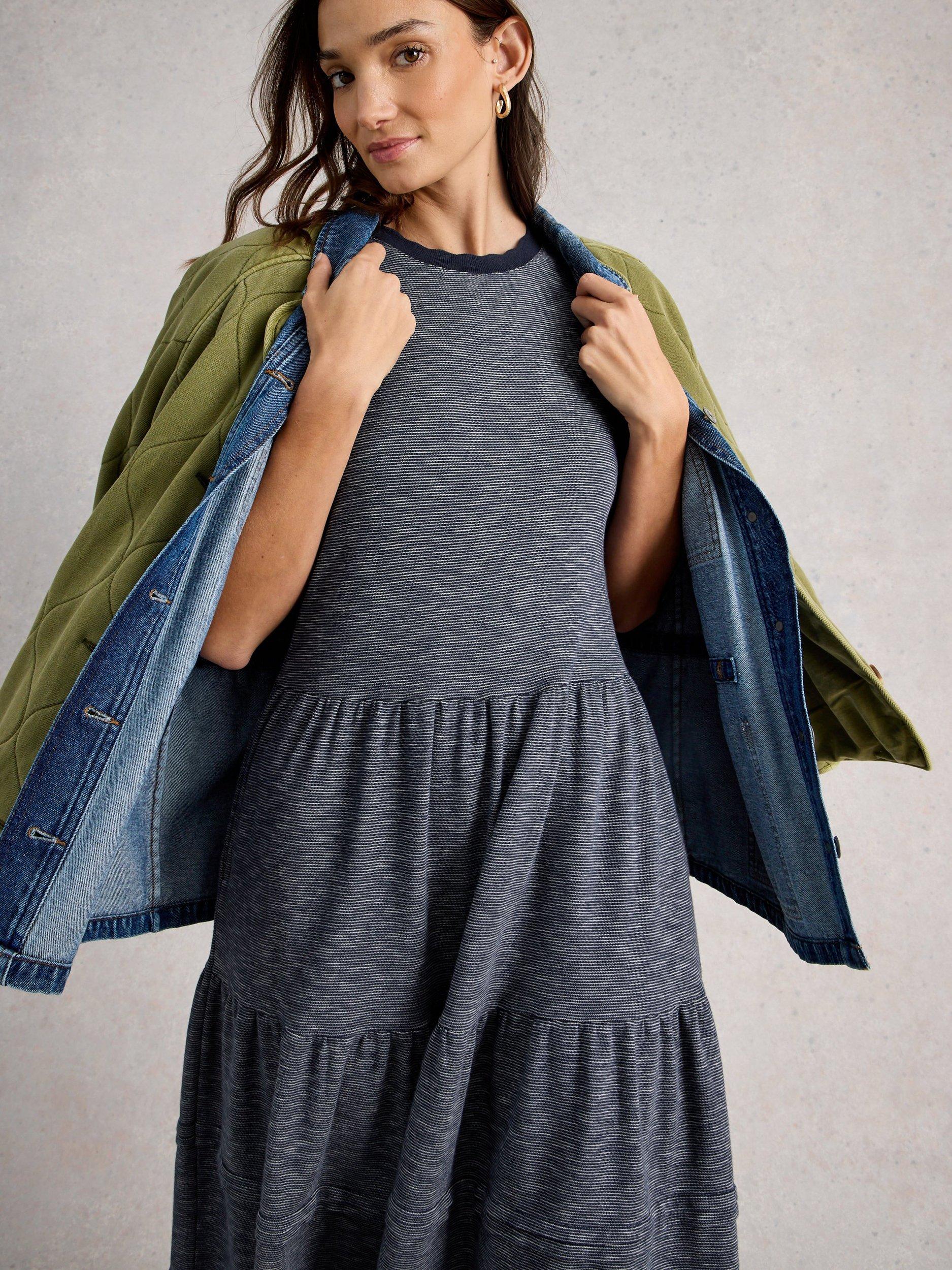 Product image 4 of 6, which shows White Stuff Vera Stripe Tiered Midi Dress, Blue/Multi, 6