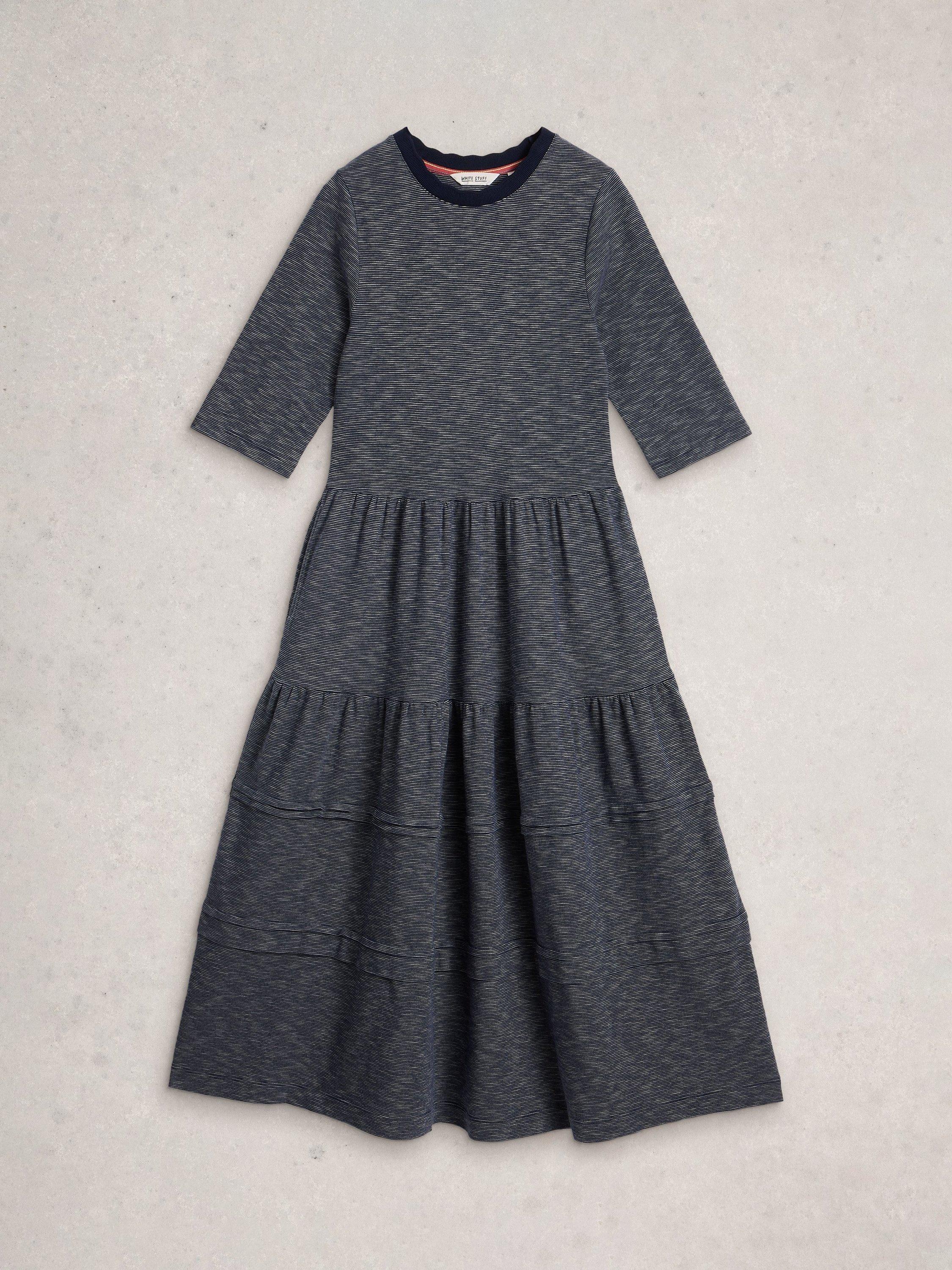 Product image 5 of 6, which shows White Stuff Vera Stripe Tiered Midi Dress, Blue/Multi, 6