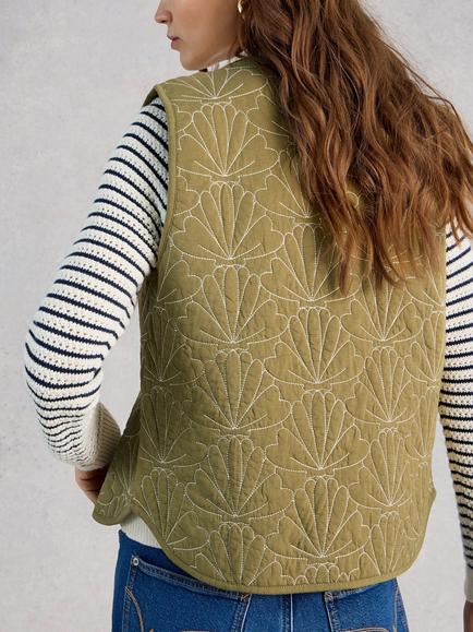 White Stuff Ayra Embroidered Quilted Gilet, Green/Multi - view 2, Green/Multi