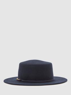 Reiss Lacey Chain Felt Fedora Hat, Navy