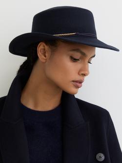 Reiss Lacey Chain Felt Fedora Hat - view 2, Navy