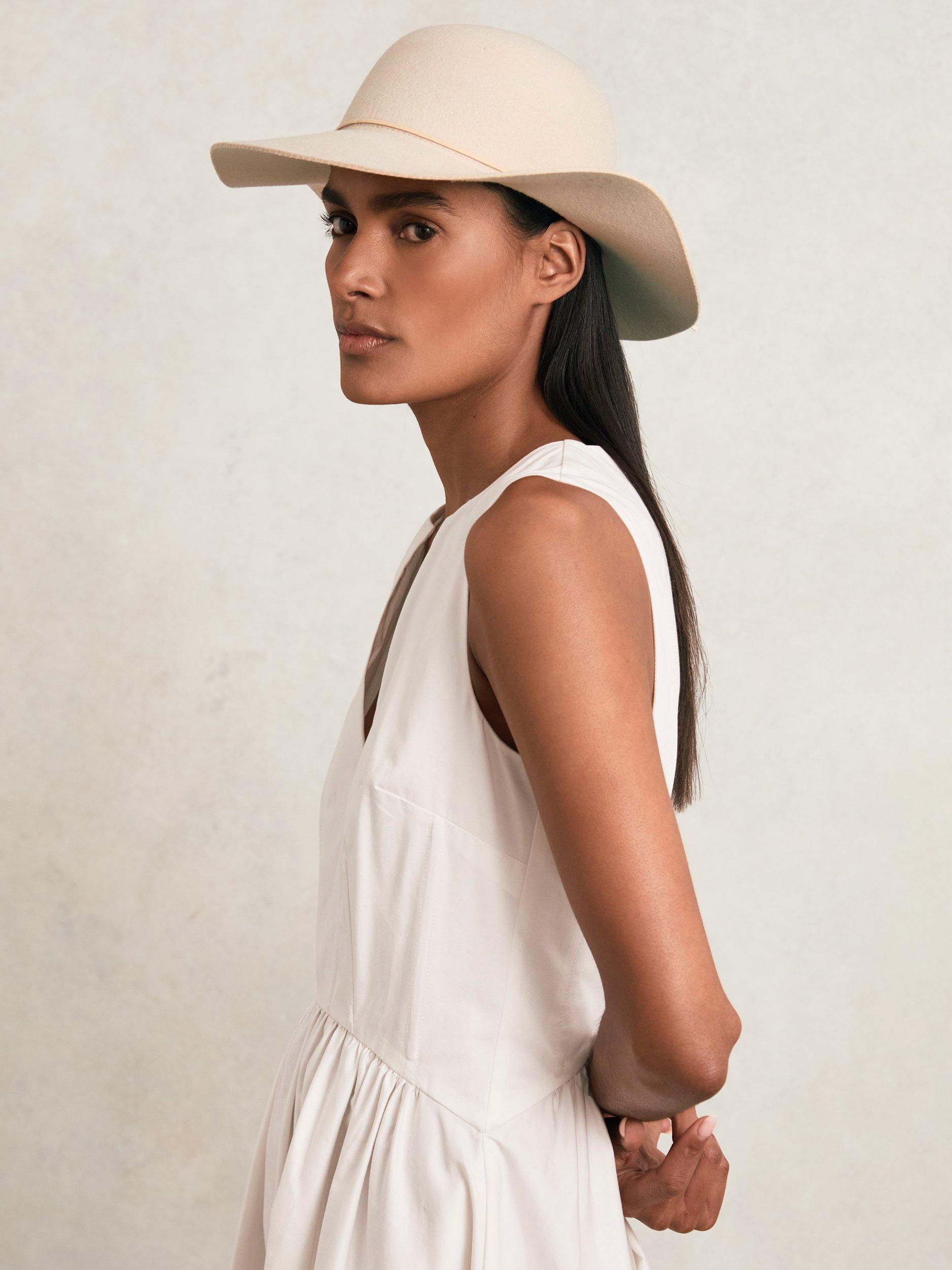 Product image 3 of 5, which shows Reiss Lucy Wool Trim Detail Hat, Neutral, S-M