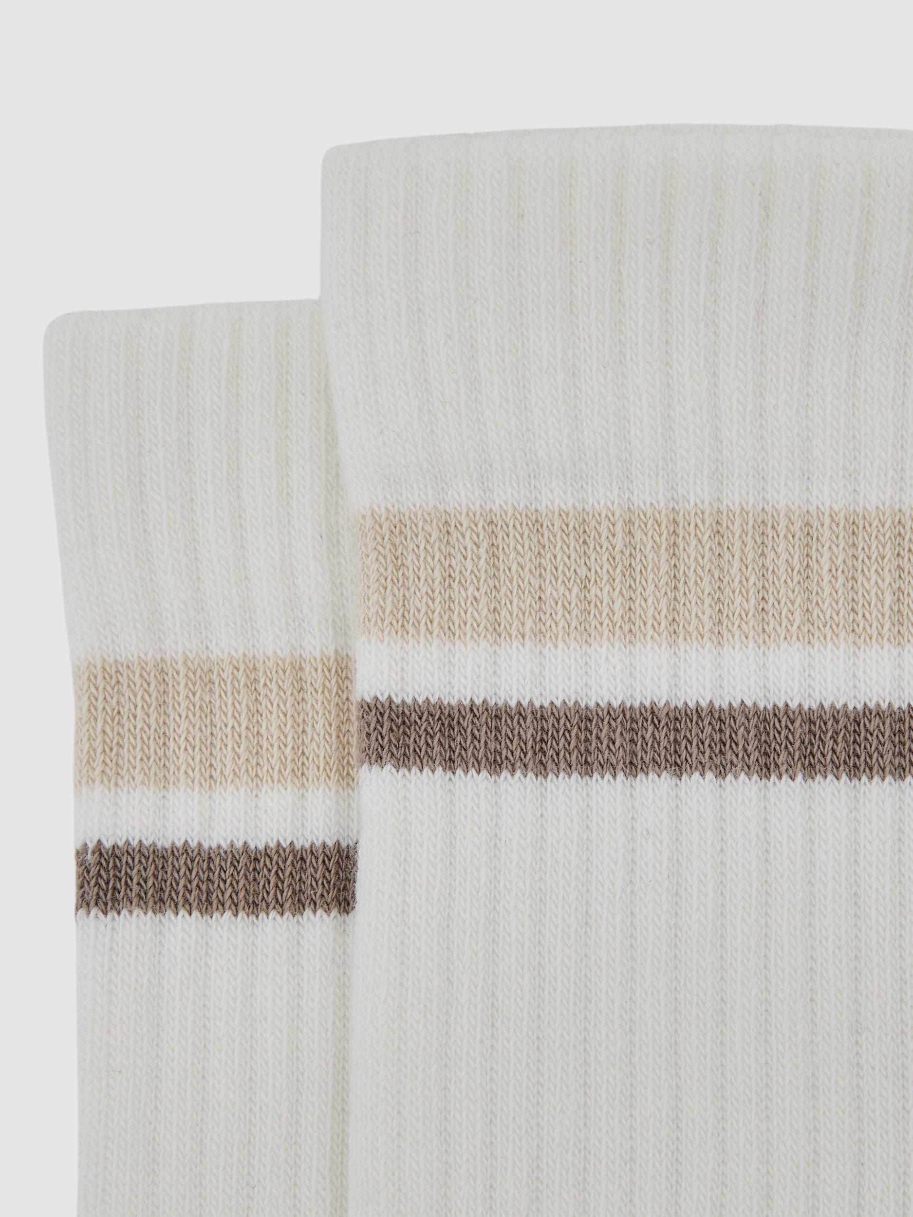 Product image 2 of 3, which shows Reiss Helena  High Striped Trainer Socks , Neutral, 3-5.5