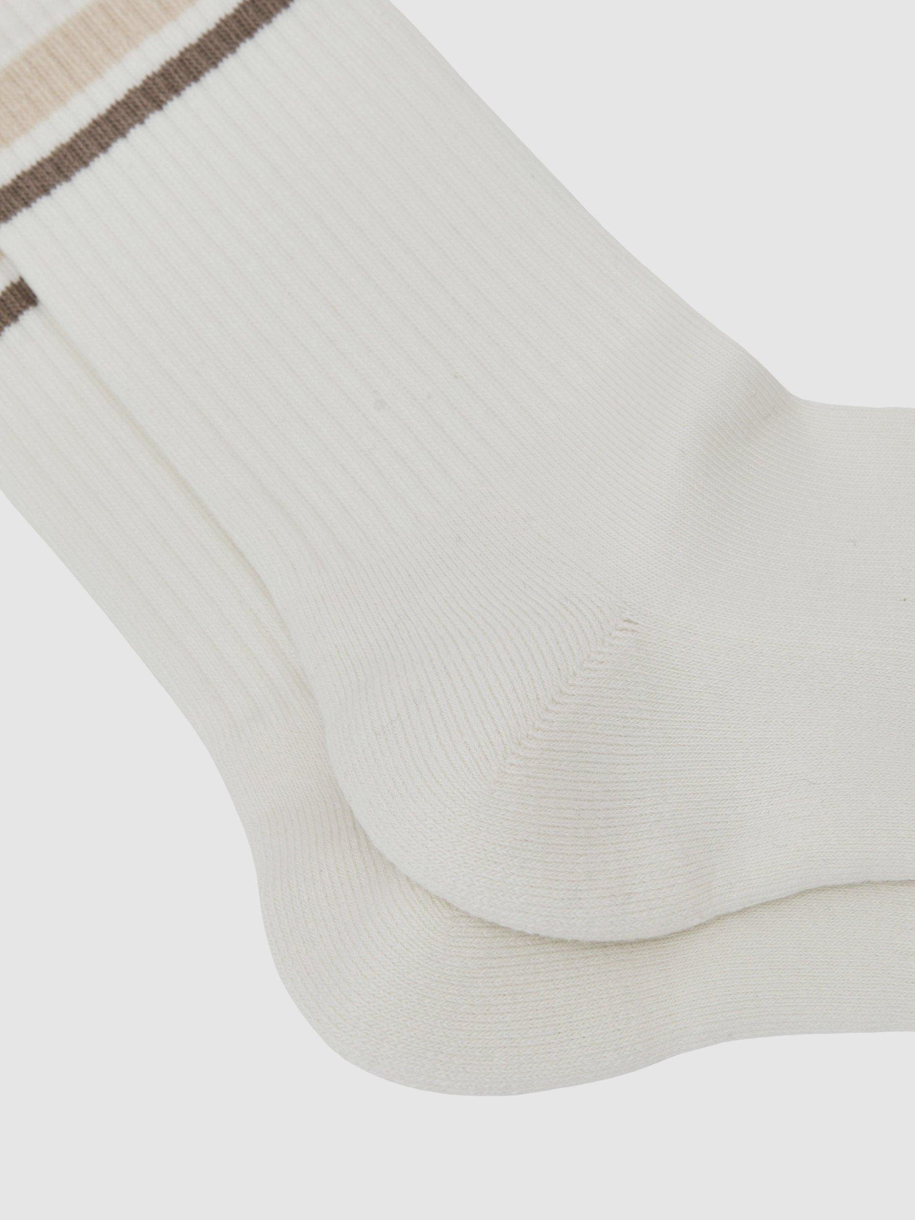 Product image 3 of 3, which shows Reiss Helena  High Striped Trainer Socks , Neutral, 3-5.5