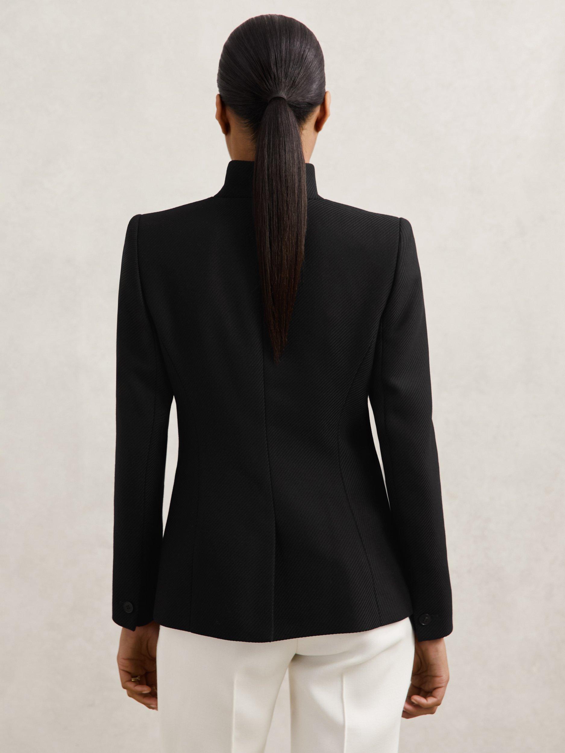 Product image 2 of 5, which shows Reiss Manon Petite Single Breasted Collared Blazer , Black, 10Pt
