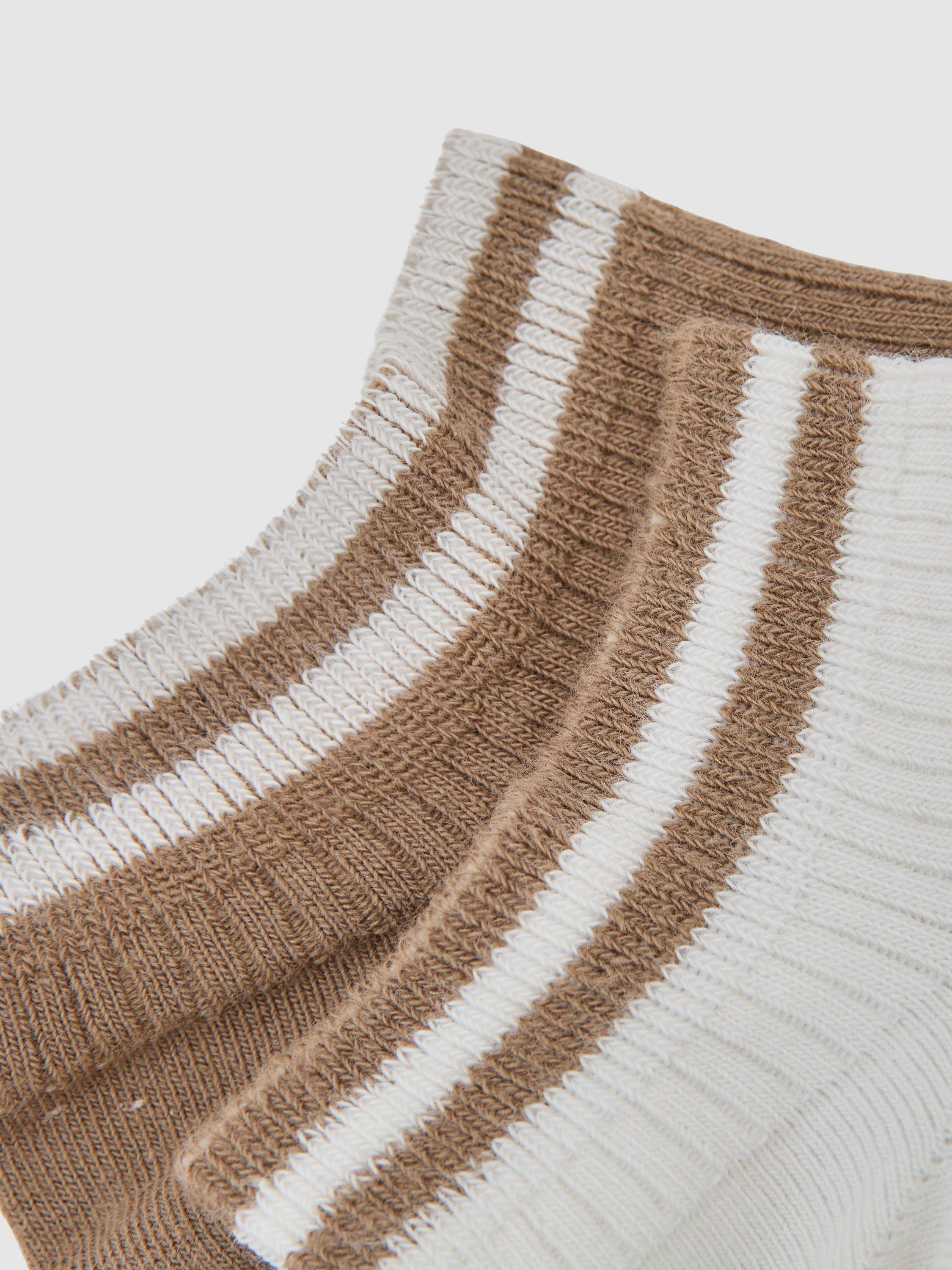 Product image 3 of 3, which shows Reiss Calla 2-Pack Cotton Blend Trainer Socks, Taupe/White, 3-5.5