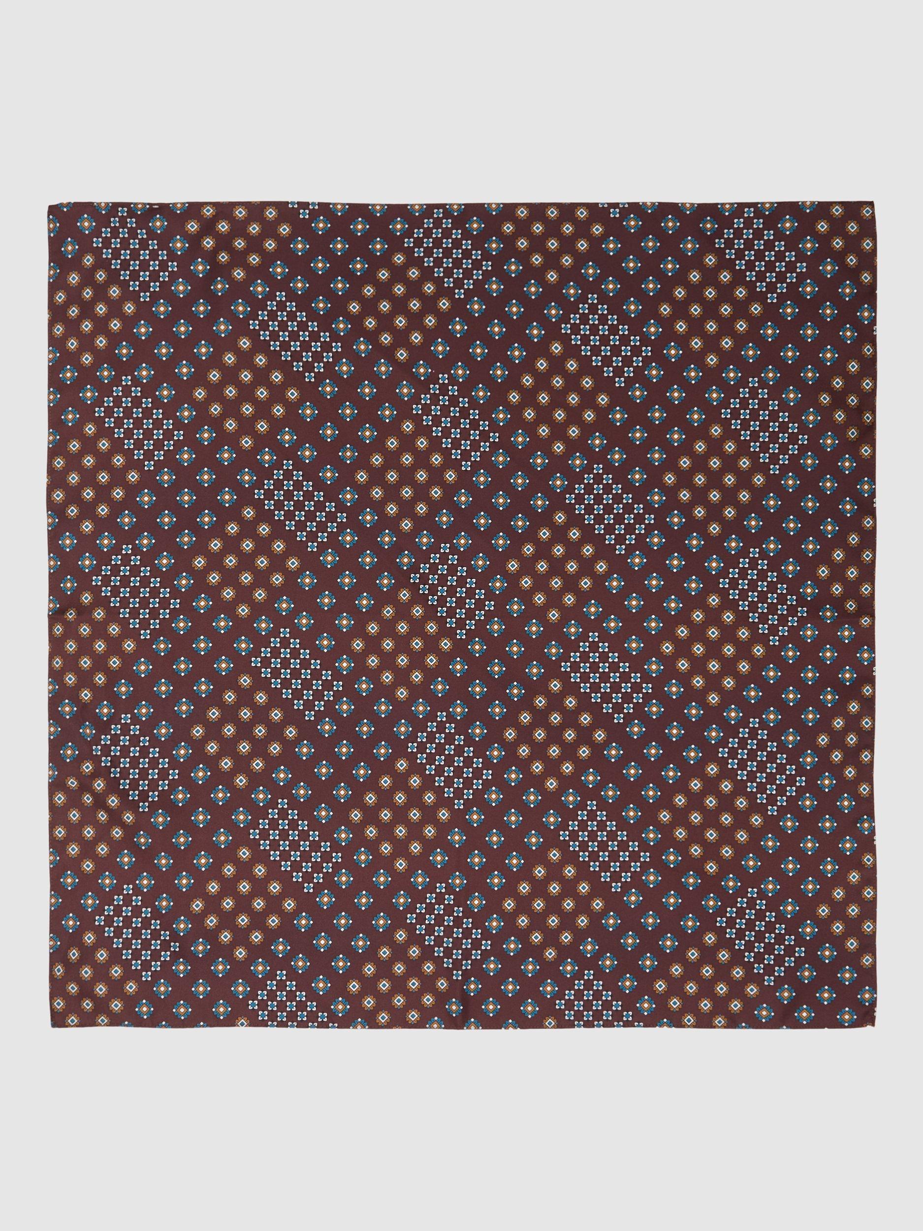 Product image 1 of 3, which shows Reiss Nina Printed Silk Neck Tie, Burgundy, One Size