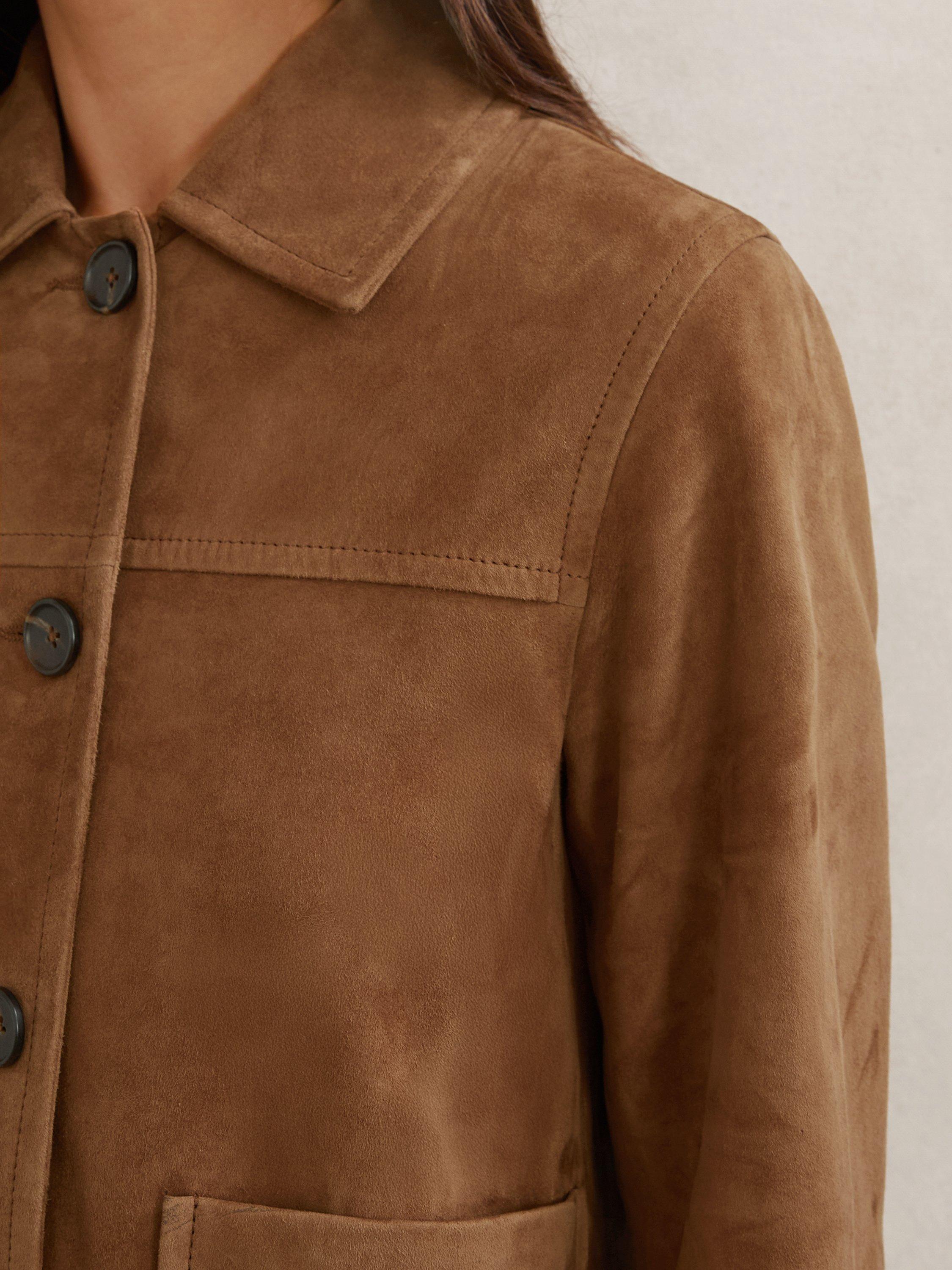 Product image 5 of 5, which shows Reiss Miller Seam Detail Leather Jacket, Tan, 6