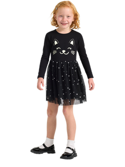 Lindex Kids' Long Sleeved Tulle Skirt Dress, Black, Black