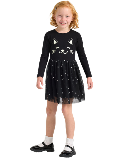 Lindex Kids' Long Sleeved Tulle Skirt Dress, Black, Black