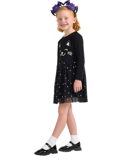 Lindex Kids' Long Sleeved Tulle Skirt Dress, Black - view 2, Black