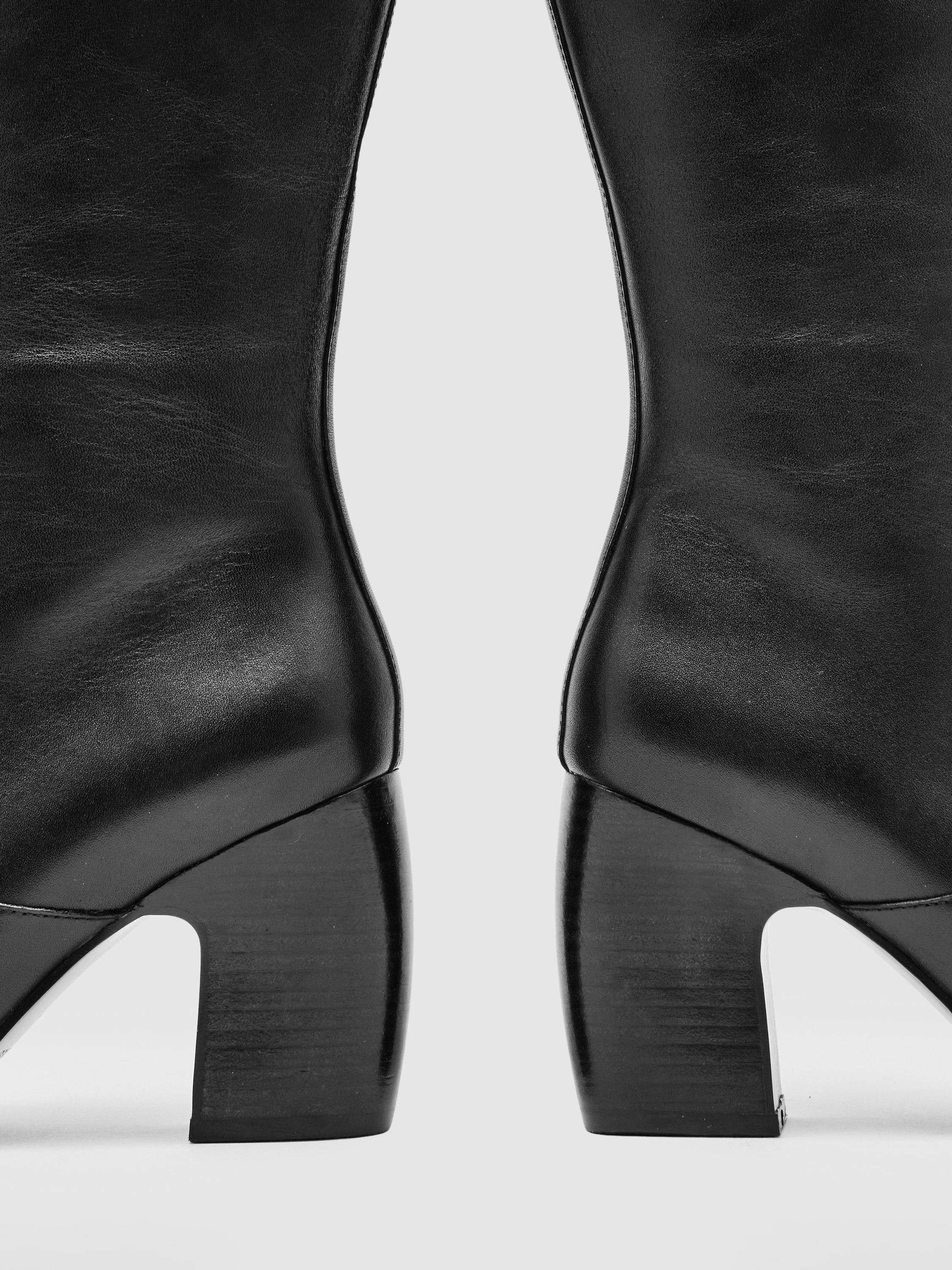 Product image 2 of 5, which shows Reiss Gabrielle Leather Knee High Boots, Black, 3