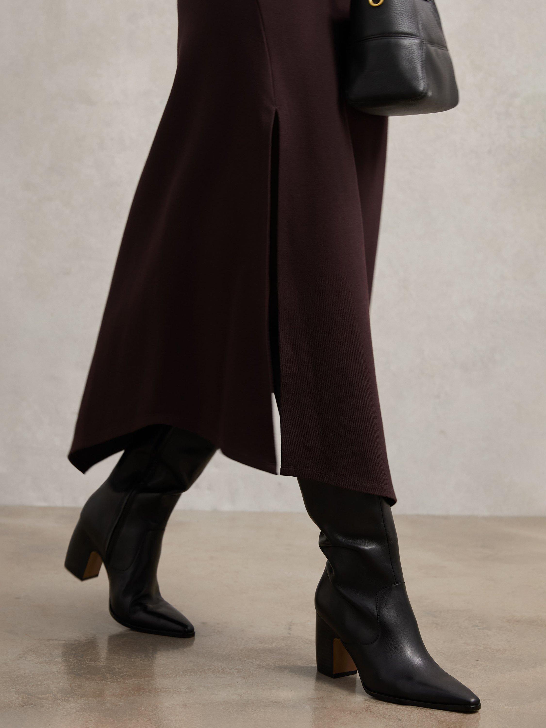 Product image 3 of 5, which shows Reiss Gabrielle Leather Knee High Boots, Black, 3