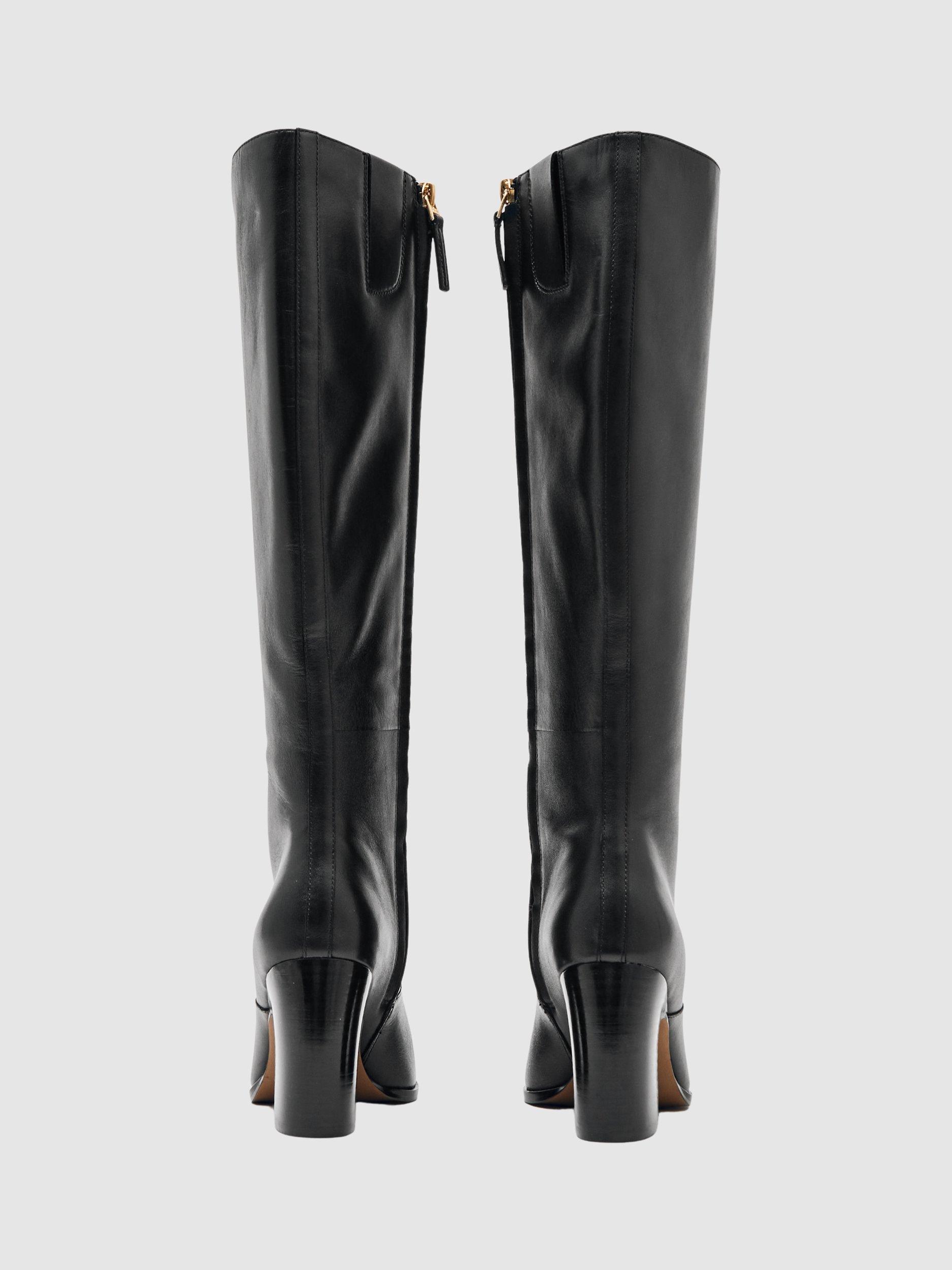 Product image 4 of 5, which shows Reiss Gabrielle Leather Knee High Boots, Black, 3