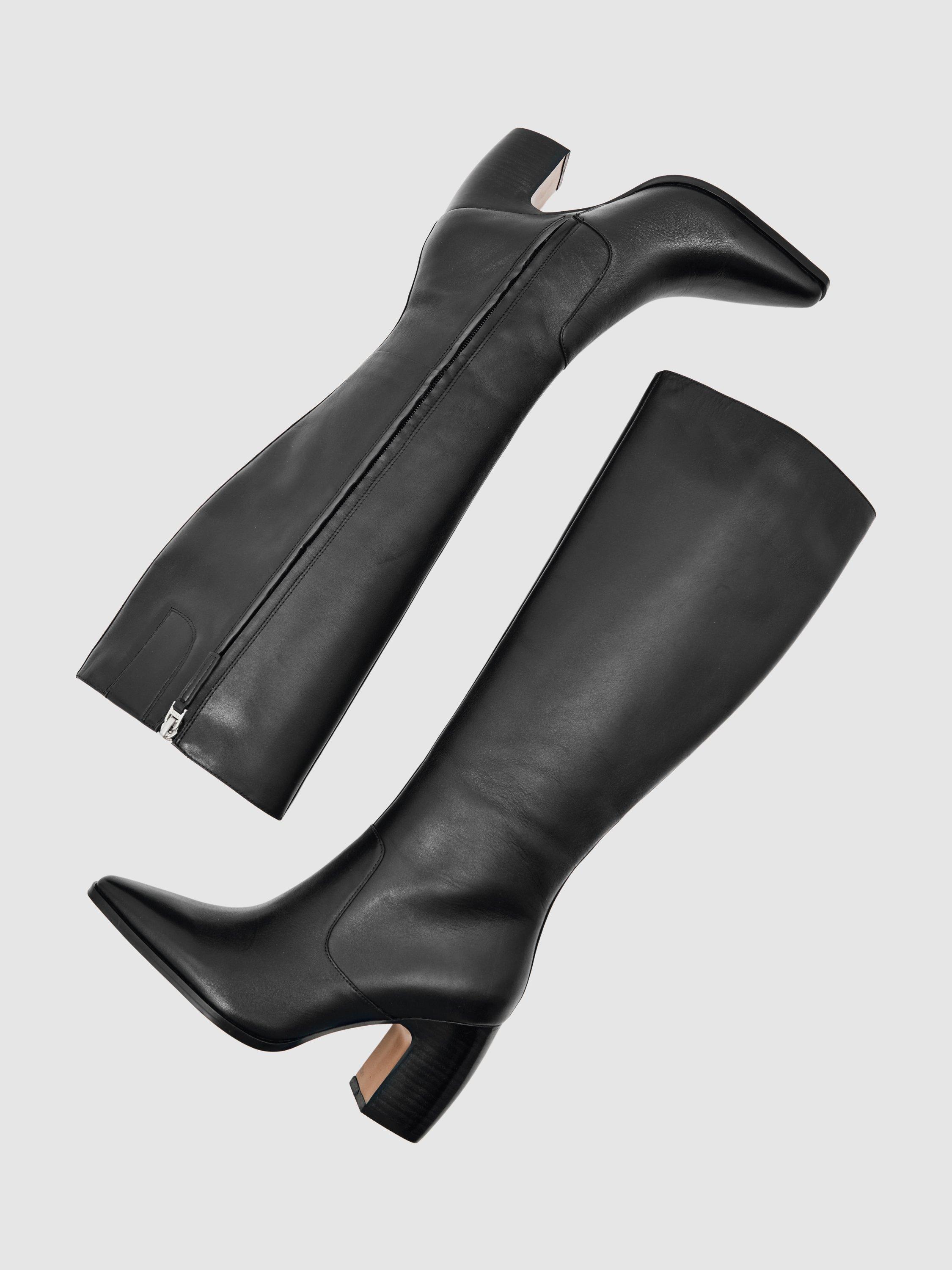 Product image 5 of 5, which shows Reiss Gabrielle Leather Knee High Boots, Black, 3