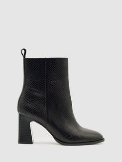 Reiss Hana Leather Snake Effect Ankle Boots, Black, Black