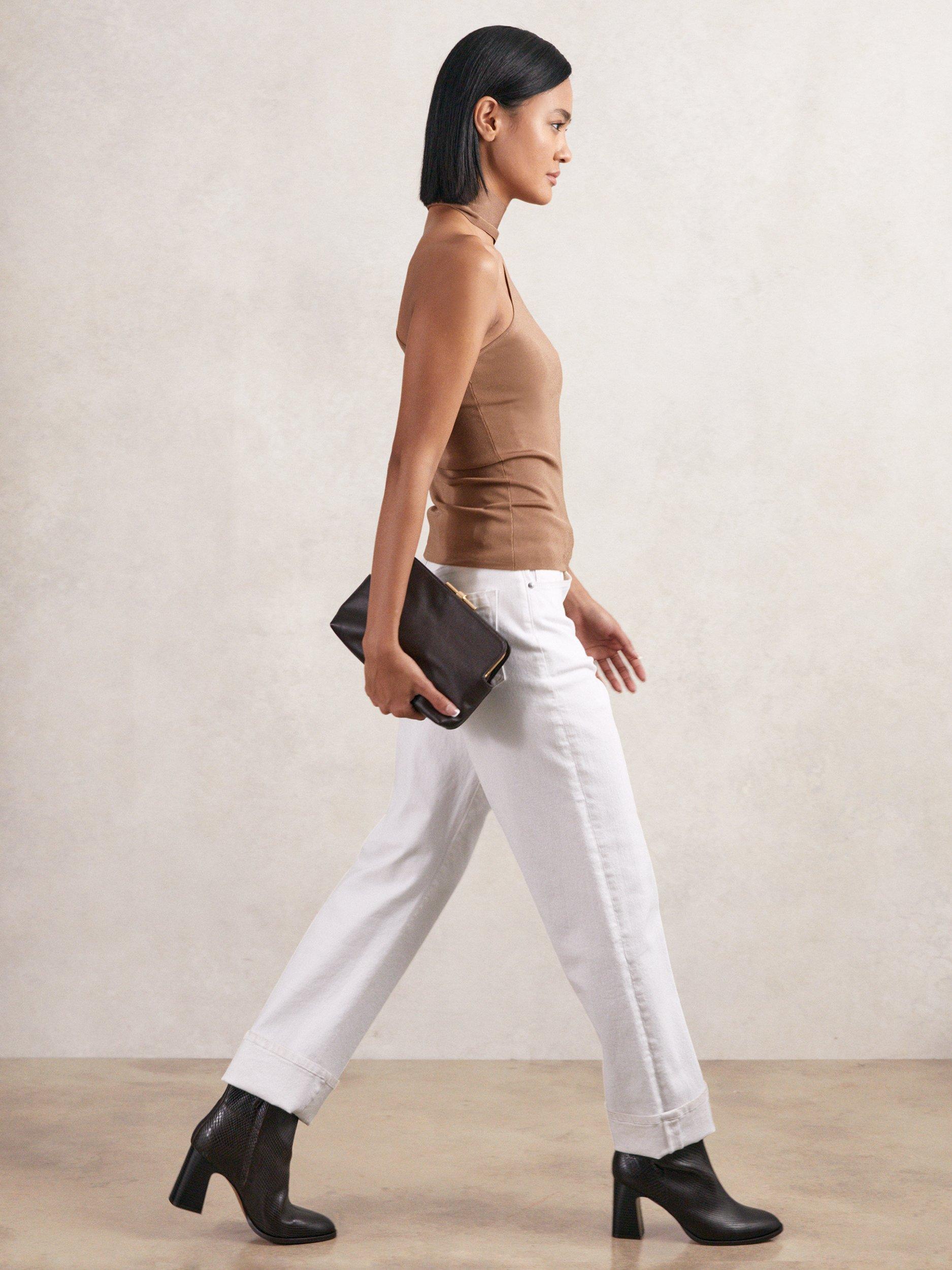 Product image 3 of 5, which shows Reiss Hana Leather Snake Effect Ankle Boots, Black, 3