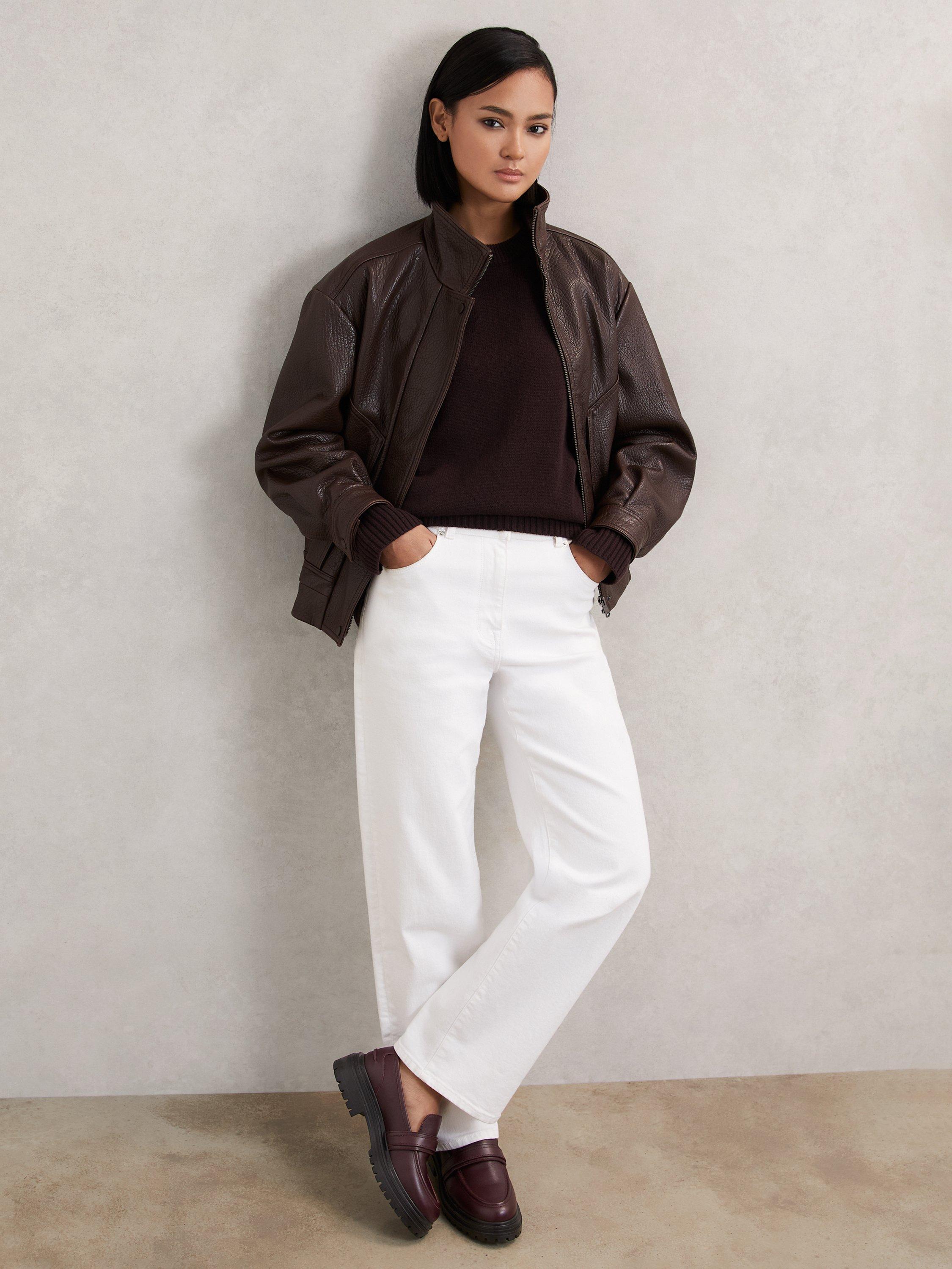 Product image 3 of 5, which shows Reiss Athena Leather Loafers, Burgundy, 3