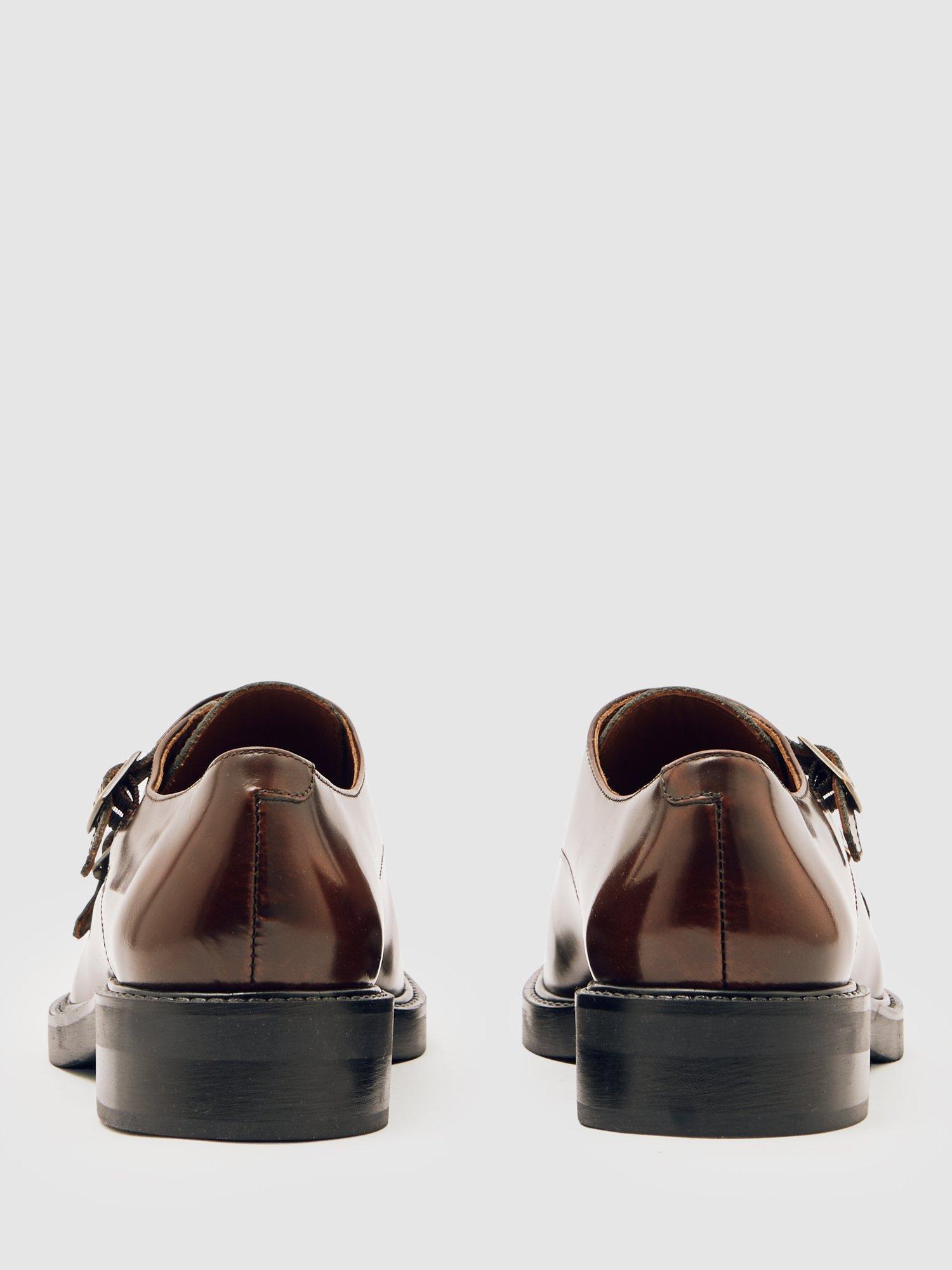 Product image 5 of 5, which shows Reiss Casper Leather Double Buckle Derby Shoes, Tan, 4