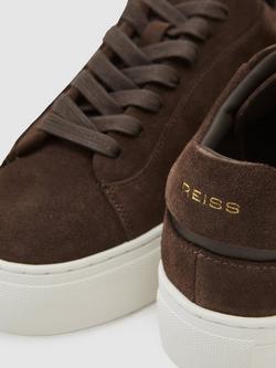 Reiss Francesca Leather Lace-Up Trainers, Chocolate - view 2, Chocolate