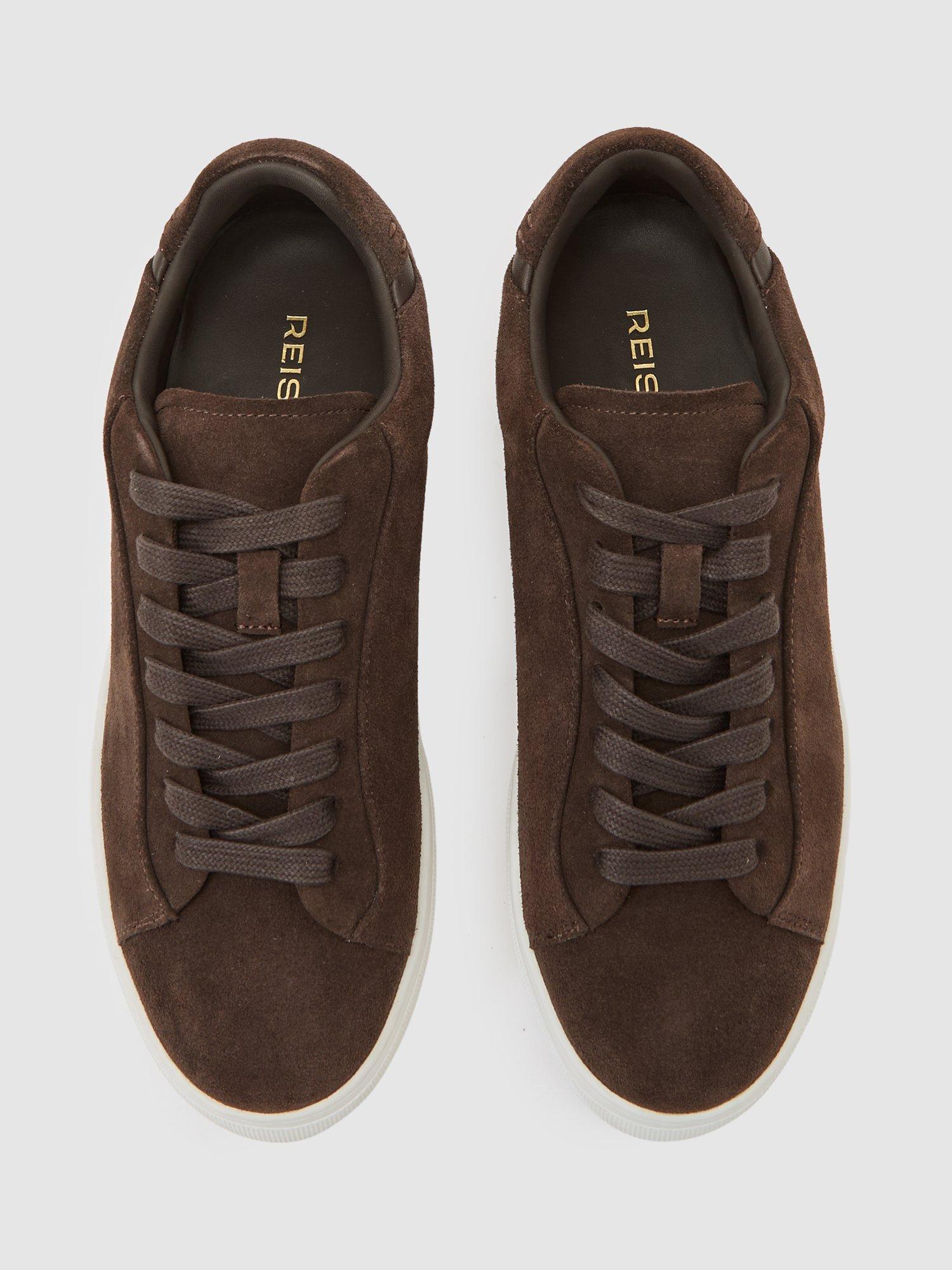 Product image 4 of 5, which shows Reiss Francesca Leather Lace-Up Trainers, Chocolate, 3