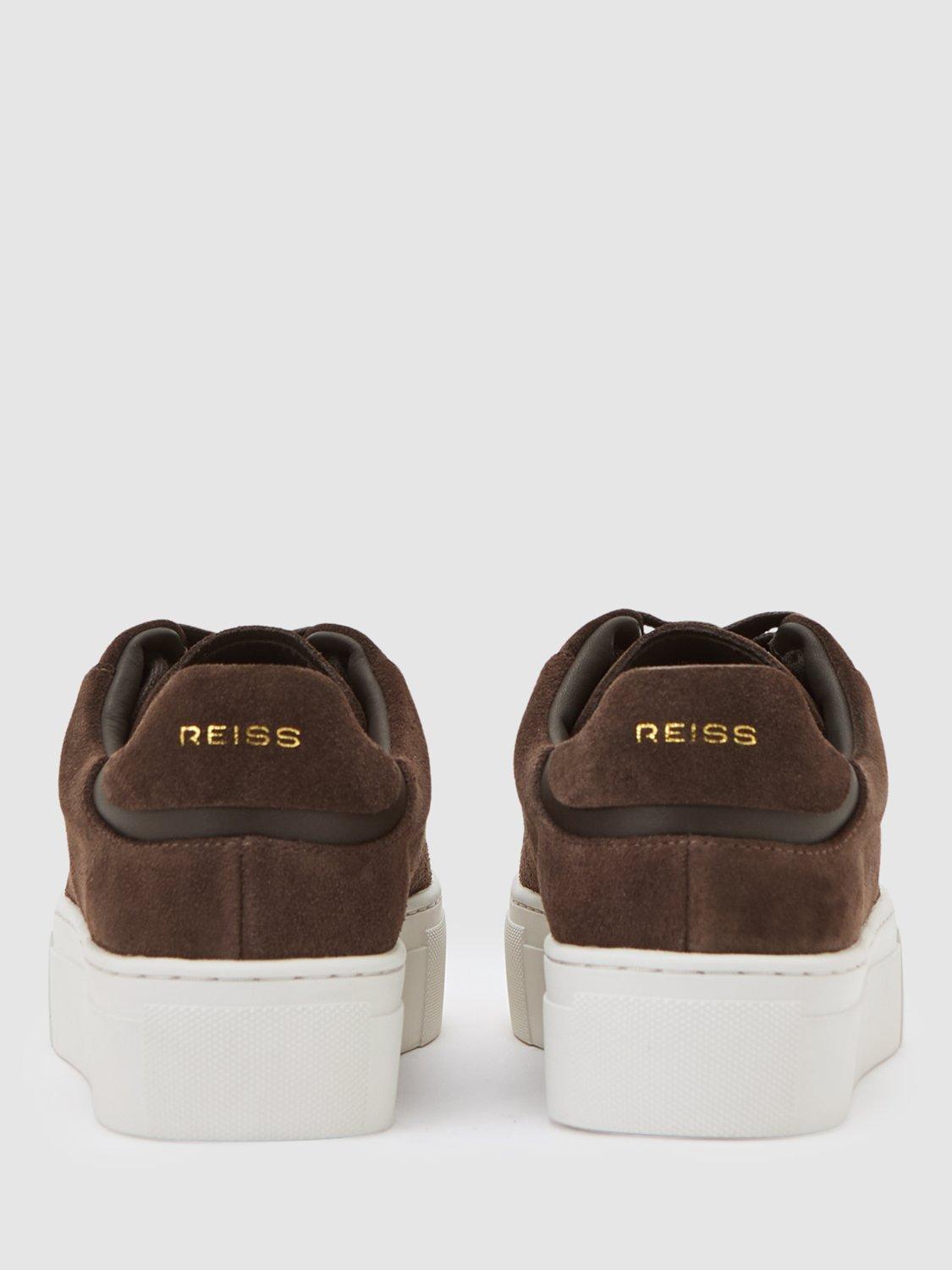 Product image 5 of 5, which shows Reiss Francesca Leather Lace-Up Trainers, Chocolate, 3