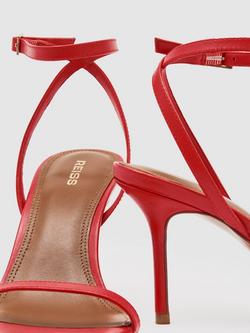 Reiss Leather Strappy Heeled Sandals, Red - view 2, Red