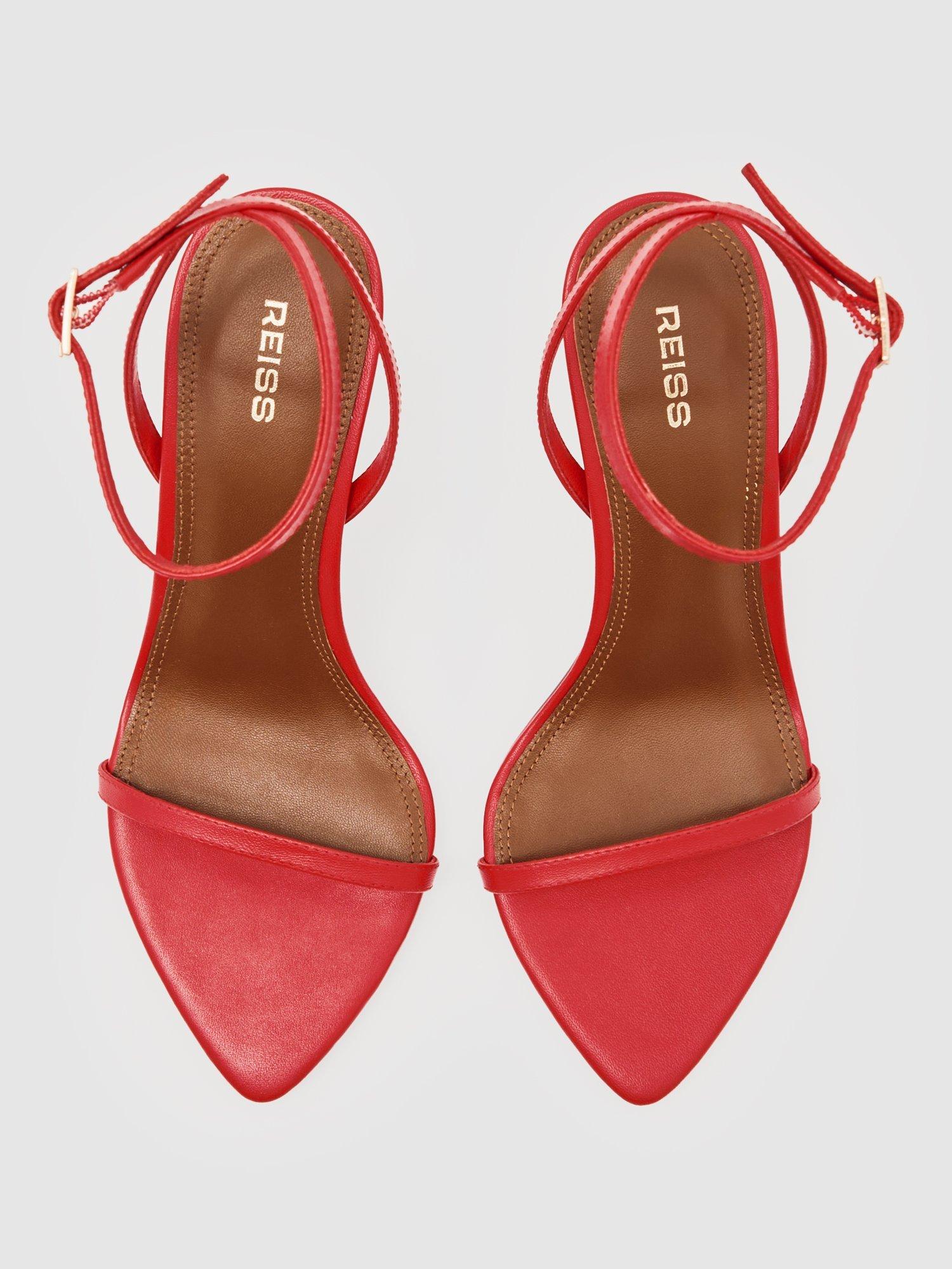 Product image 5 of 5, which shows Reiss Leather Strappy Heeled Sandals, Red, 3