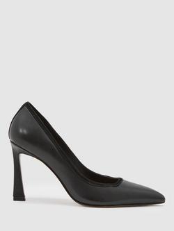 Reiss Jemima Leather Court Shoes, Black, Black