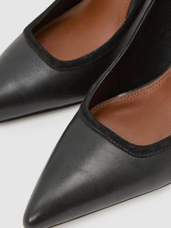 Reiss Jemima Leather Court Shoes, Black - view 2, Black