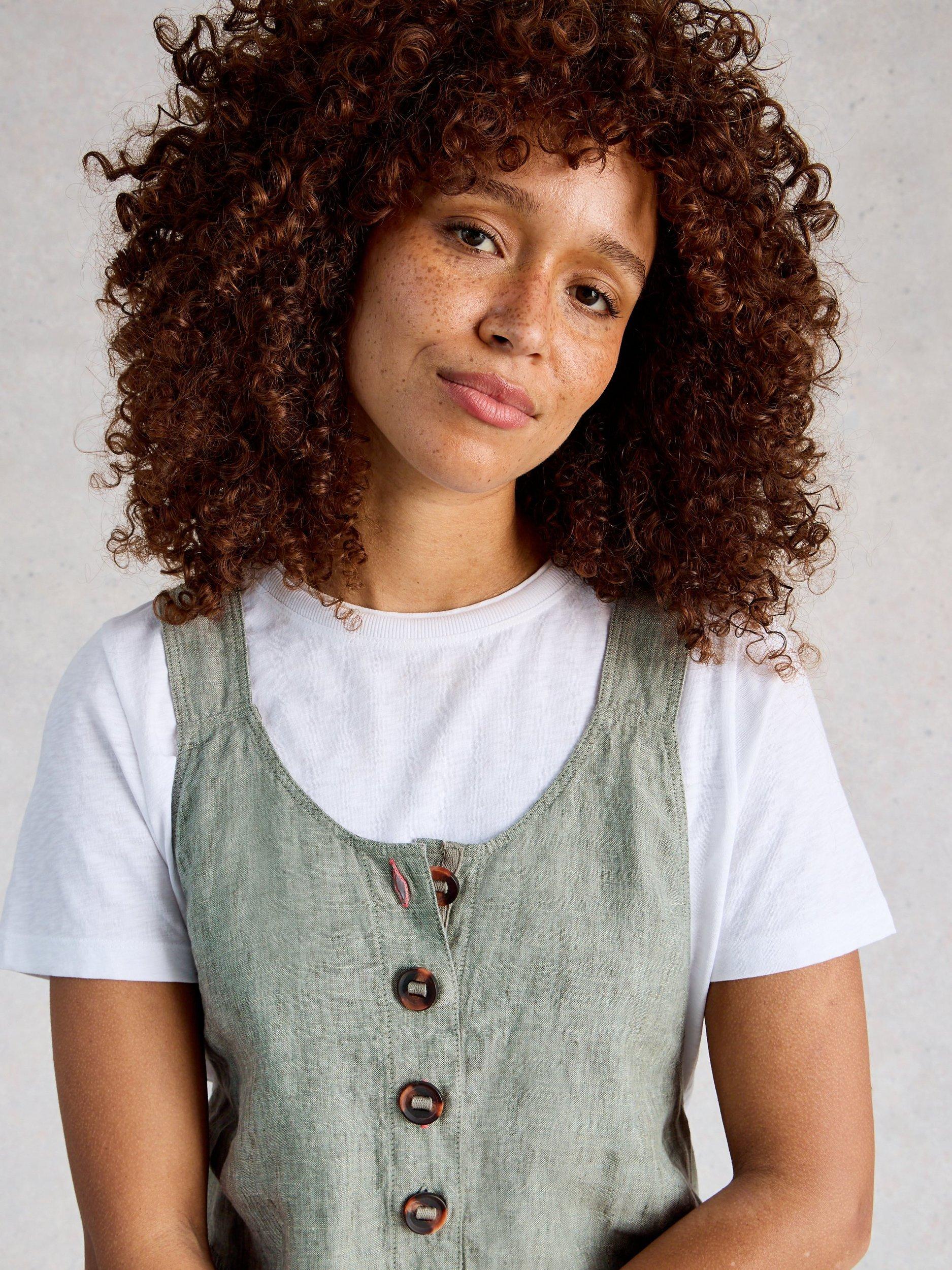 Product image 4 of 6, which shows White Stuff Viola Pure Linen Dungarees, Mid Green, 6S
