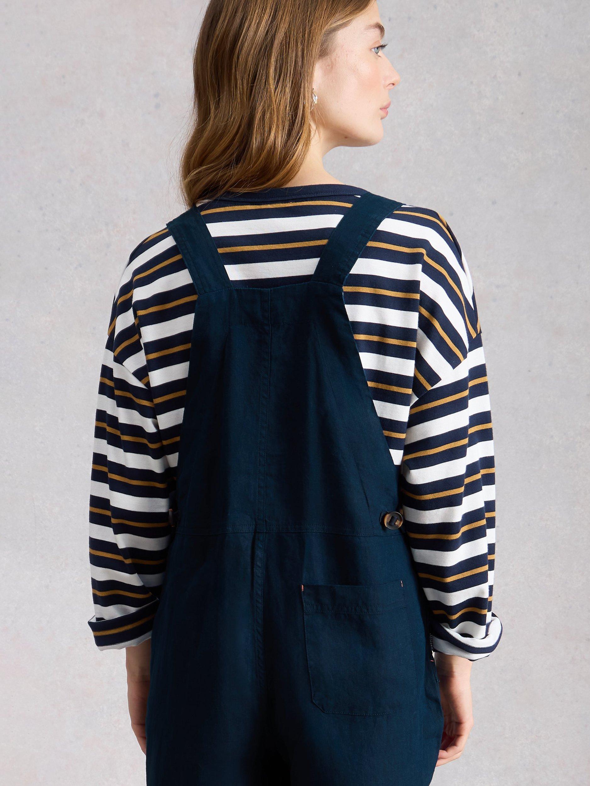 Product image 2 of 11, which shows White Stuff Vivian Linen Dungarees, Navy, 6S