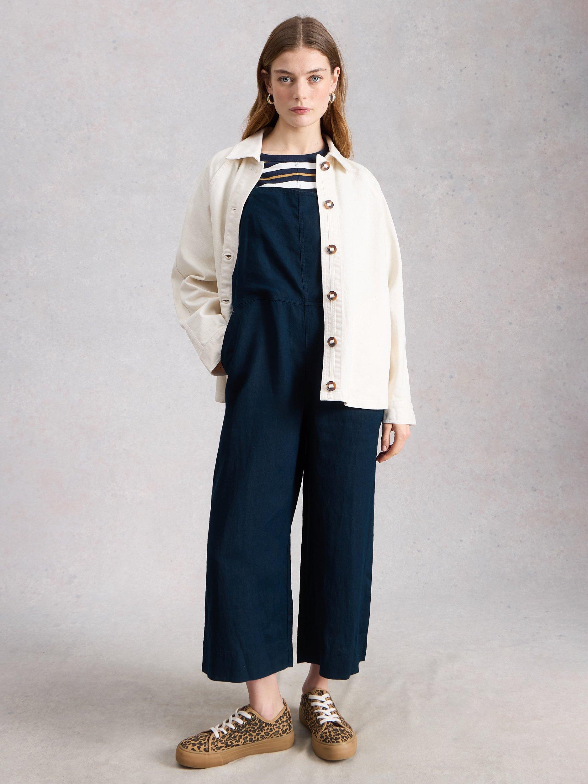 Product image 4 of 11, which shows White Stuff Vivian Linen Dungarees, Navy, 6S