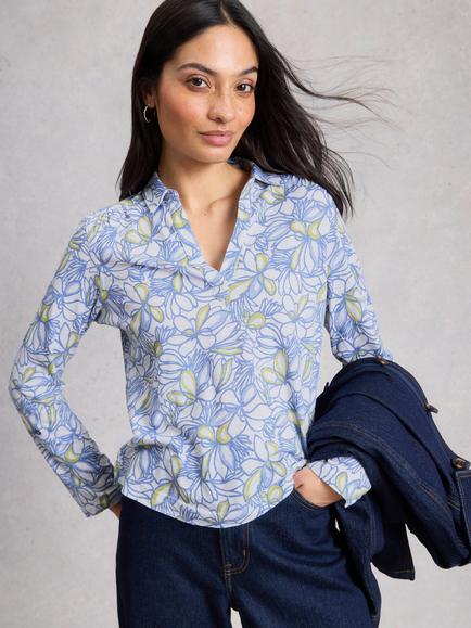 White Stuff Allie Floral Jersey Shirt, White/Multi, White/Multi