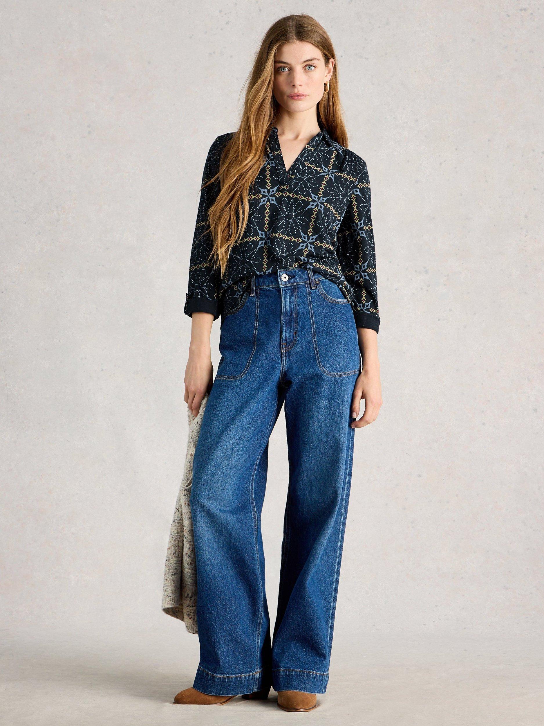 Product image 1 of 6, which shows White Stuff Allie Floral Jersey Shirt, Navy/Multi, 6