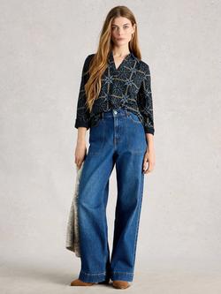 White Stuff Allie Floral Jersey Shirt, Navy/Multi, Navy/Multi