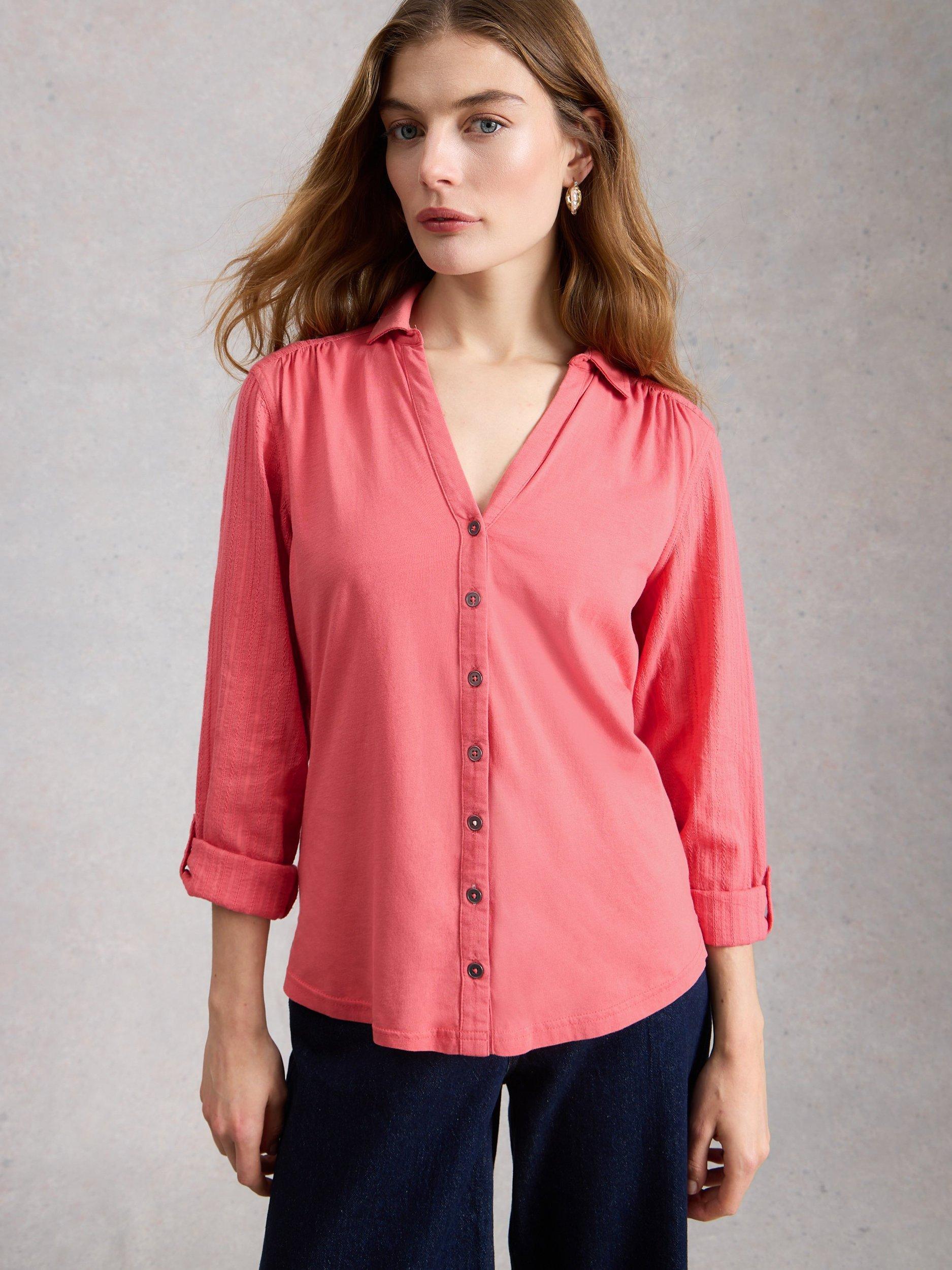 Product image 3 of 6, which shows White Stuff Annie Jersey Shirt, Pink, 6