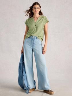 White Stuff Cecily Button Neck Top, Green, Green