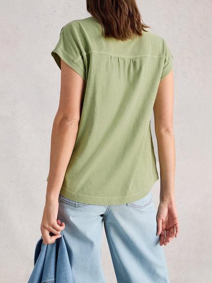 White Stuff Cecily Button Neck Top, Green - view 2, Green