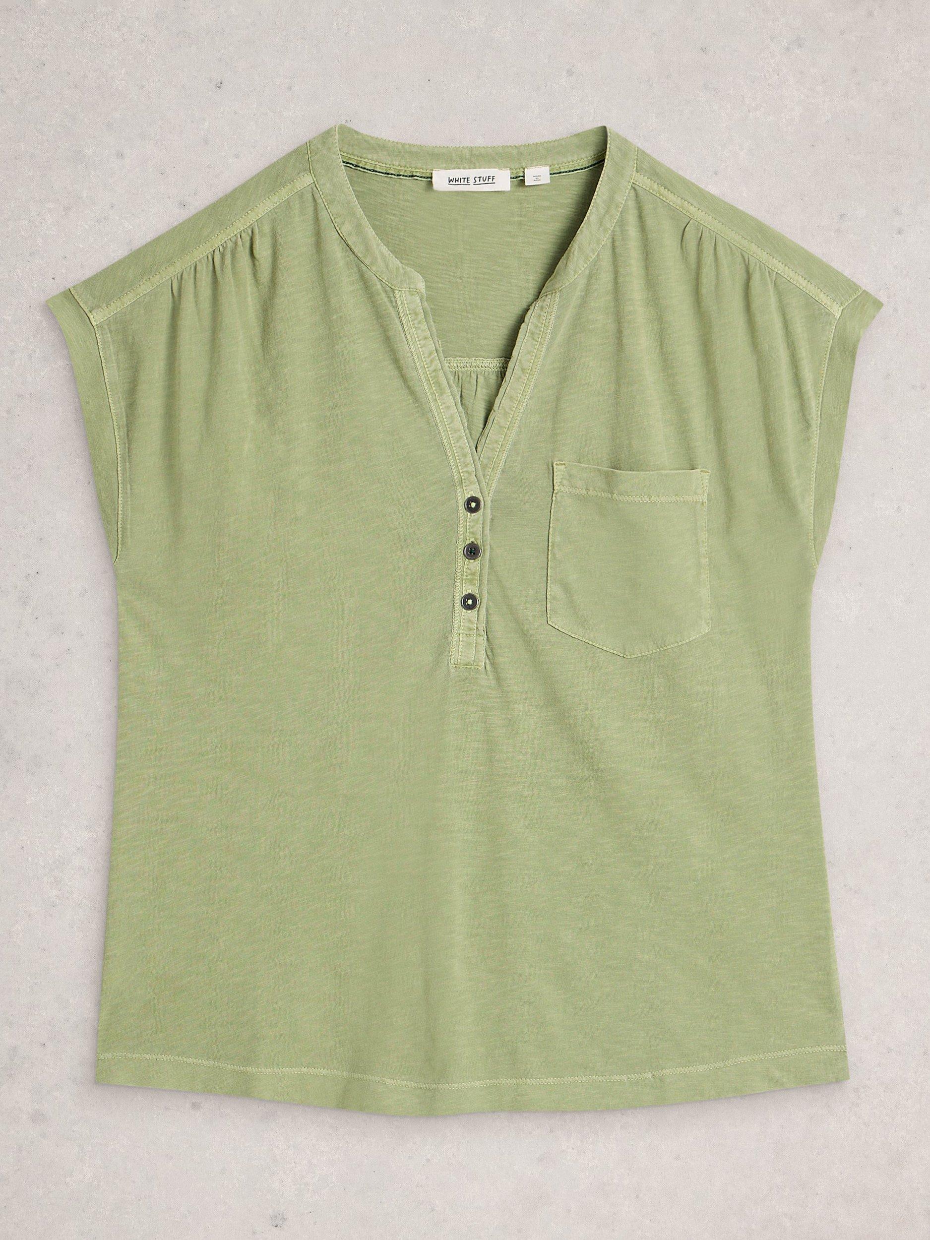 Product image 5 of 6, which shows White Stuff Cecily Button Neck Top, Green, 6
