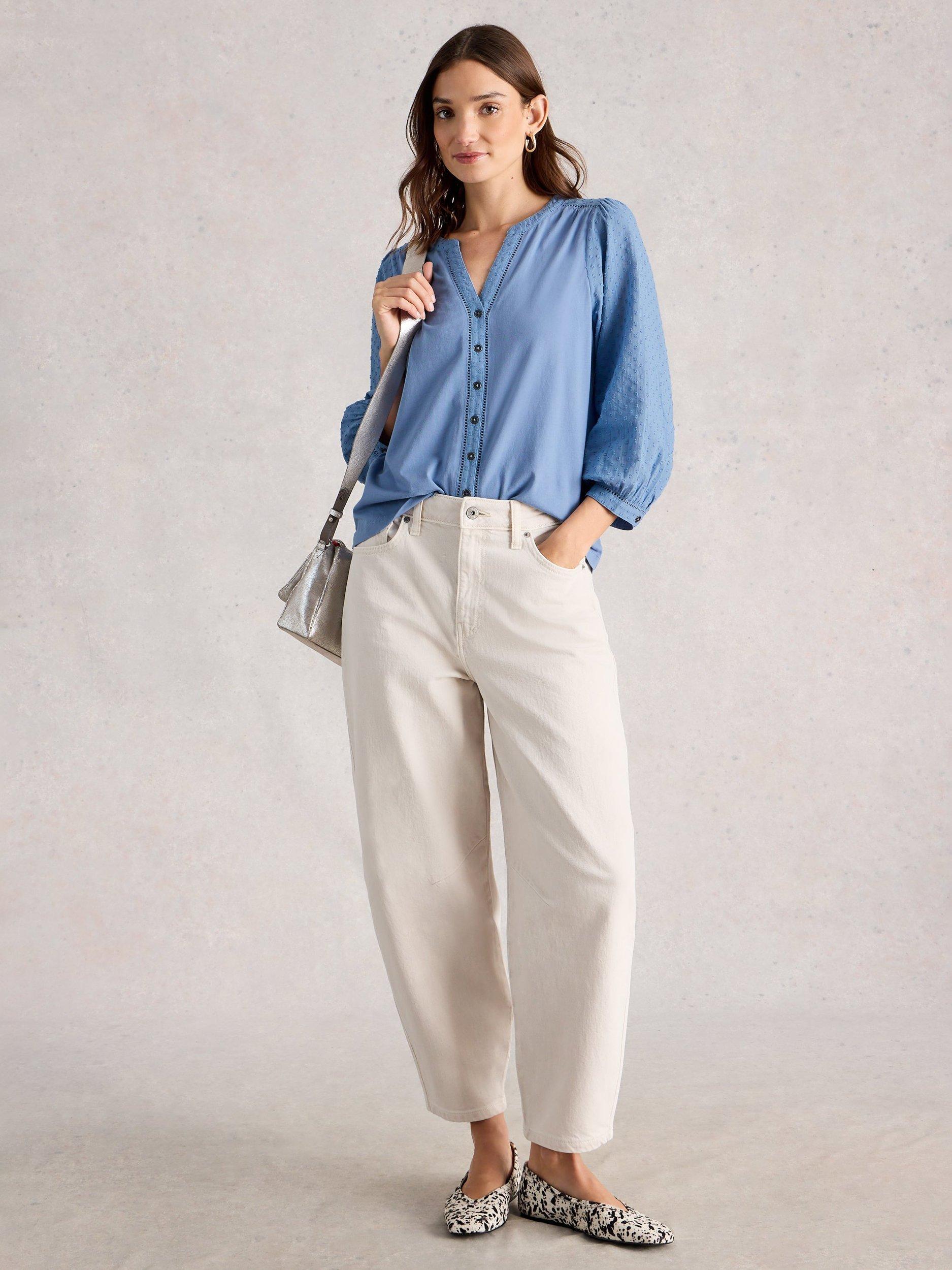 Product image 1 of 6, which shows White Stuff Daisy Textured Sleeve Shirt, Blue, 6