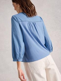 White Stuff Daisy Textured Sleeve Shirt, Blue - view 2, Blue