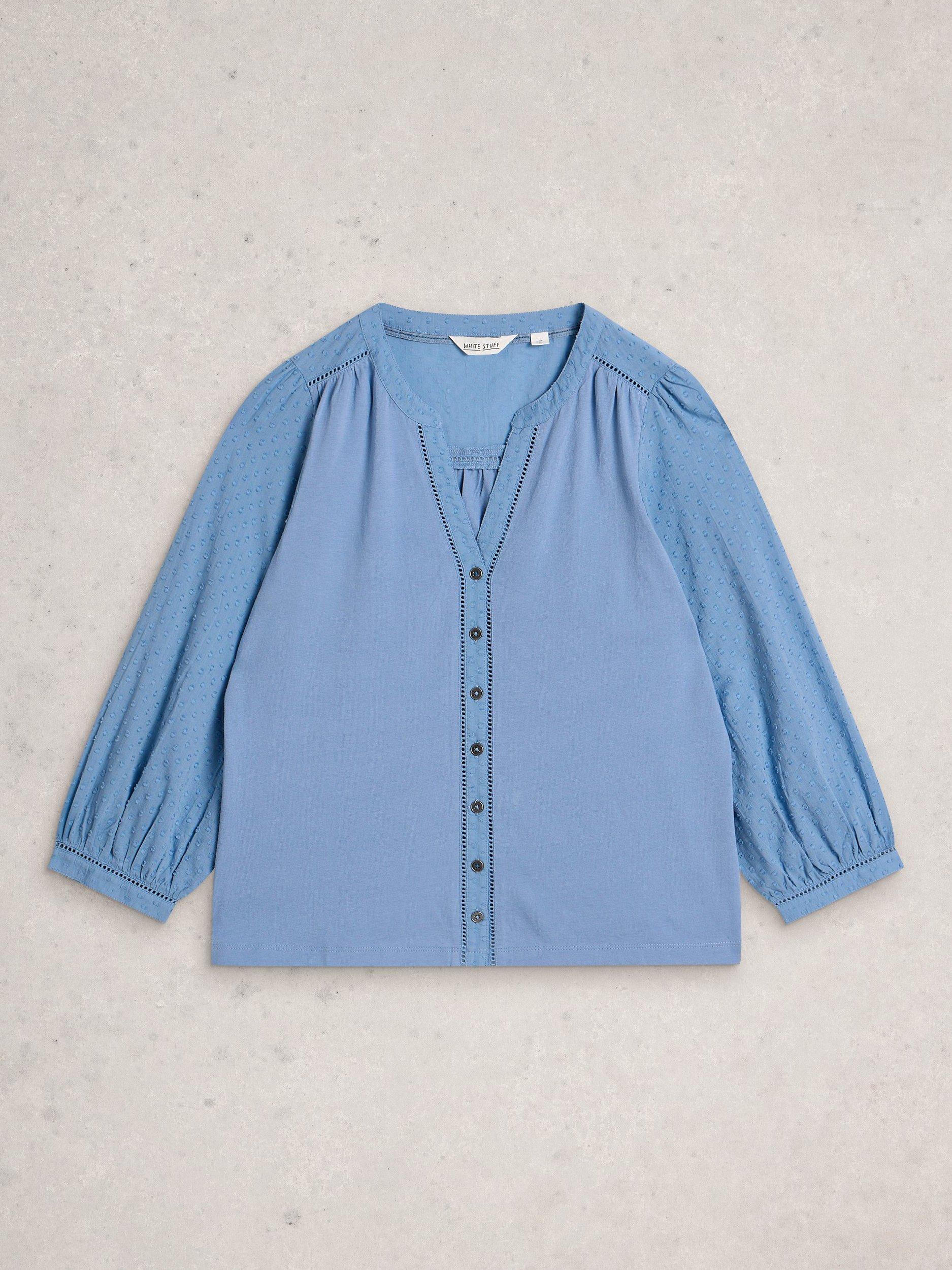 Product image 5 of 6, which shows White Stuff Daisy Textured Sleeve Shirt, Blue, 6