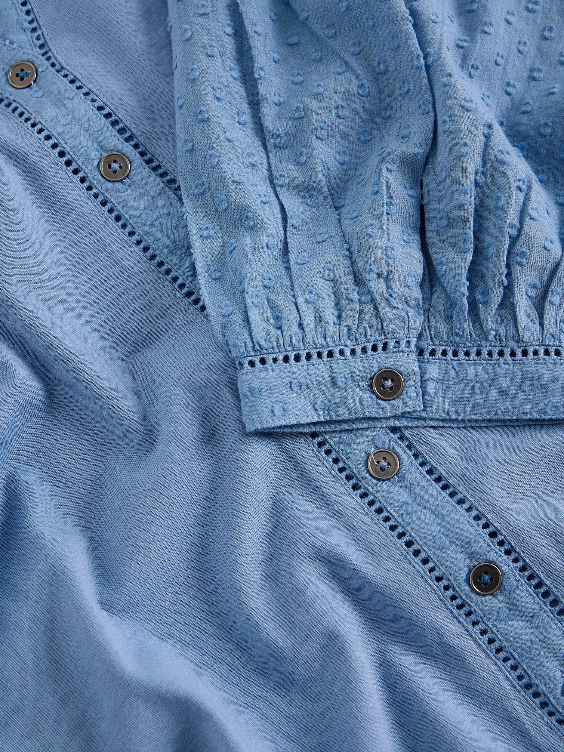 Product image 6 of 6, which shows White Stuff Daisy Textured Sleeve Shirt, Blue, 6