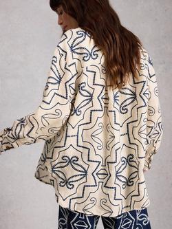 White Stuff Lydia Geometric Pure Linen Shirt, Ivory/Multi - view 2, Ivory/Multi